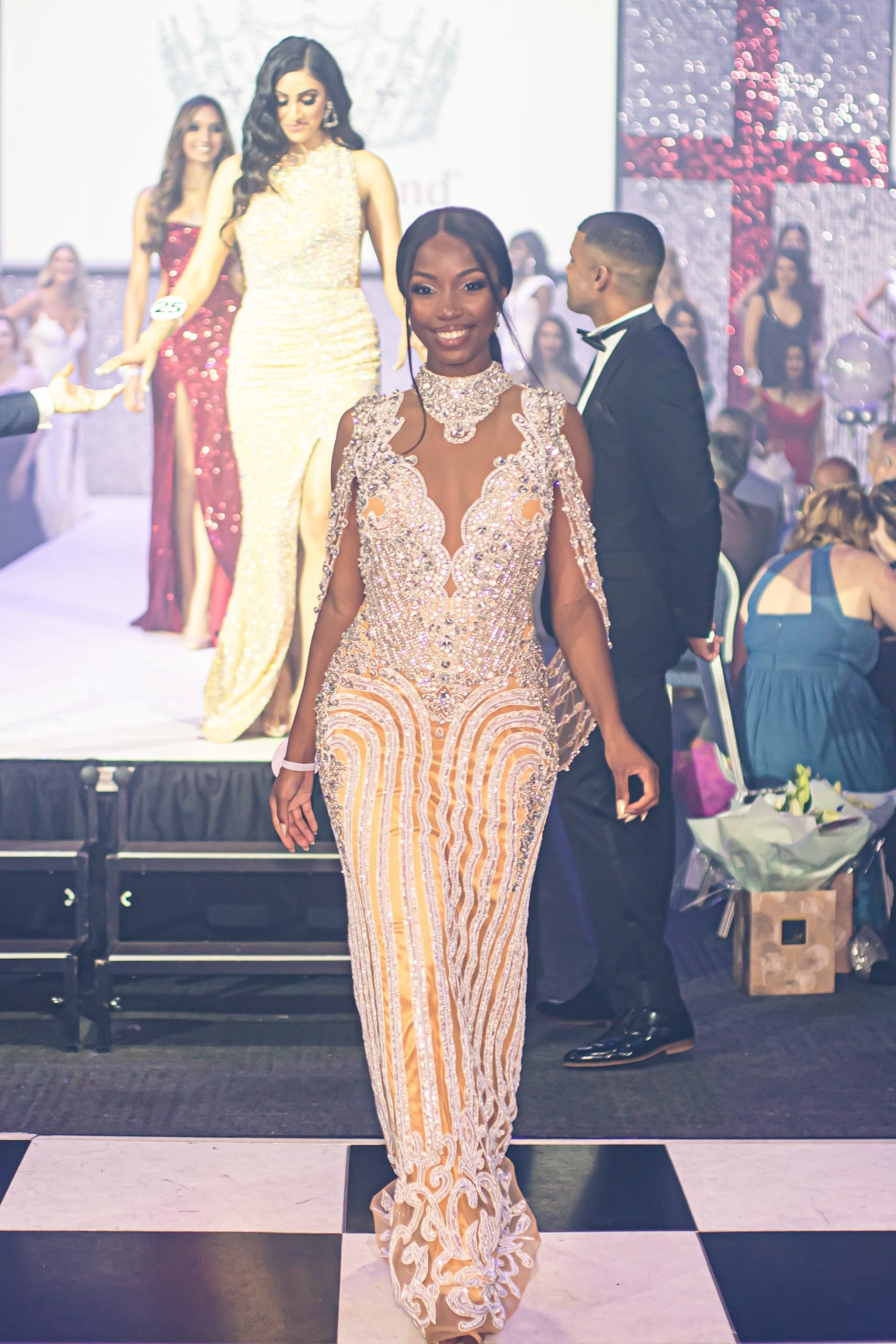 Rehema Muthamia on the catwalk at the Miss England final.