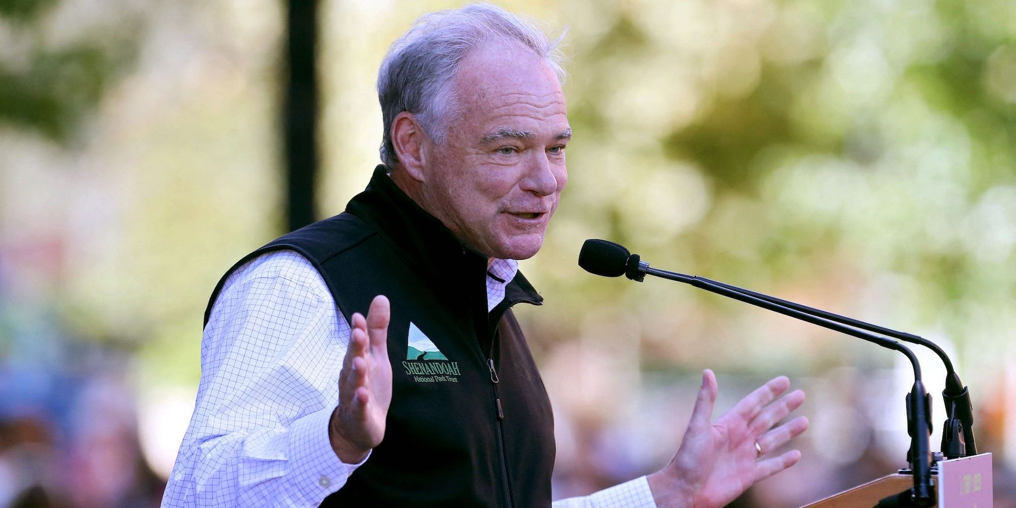 Democratic Sen. Tim Kaine of Virginia campaigns for gubernatorial candidate Terry McAuliffe at a rally in Richmond, VA on October 23, 2021. (Photo by