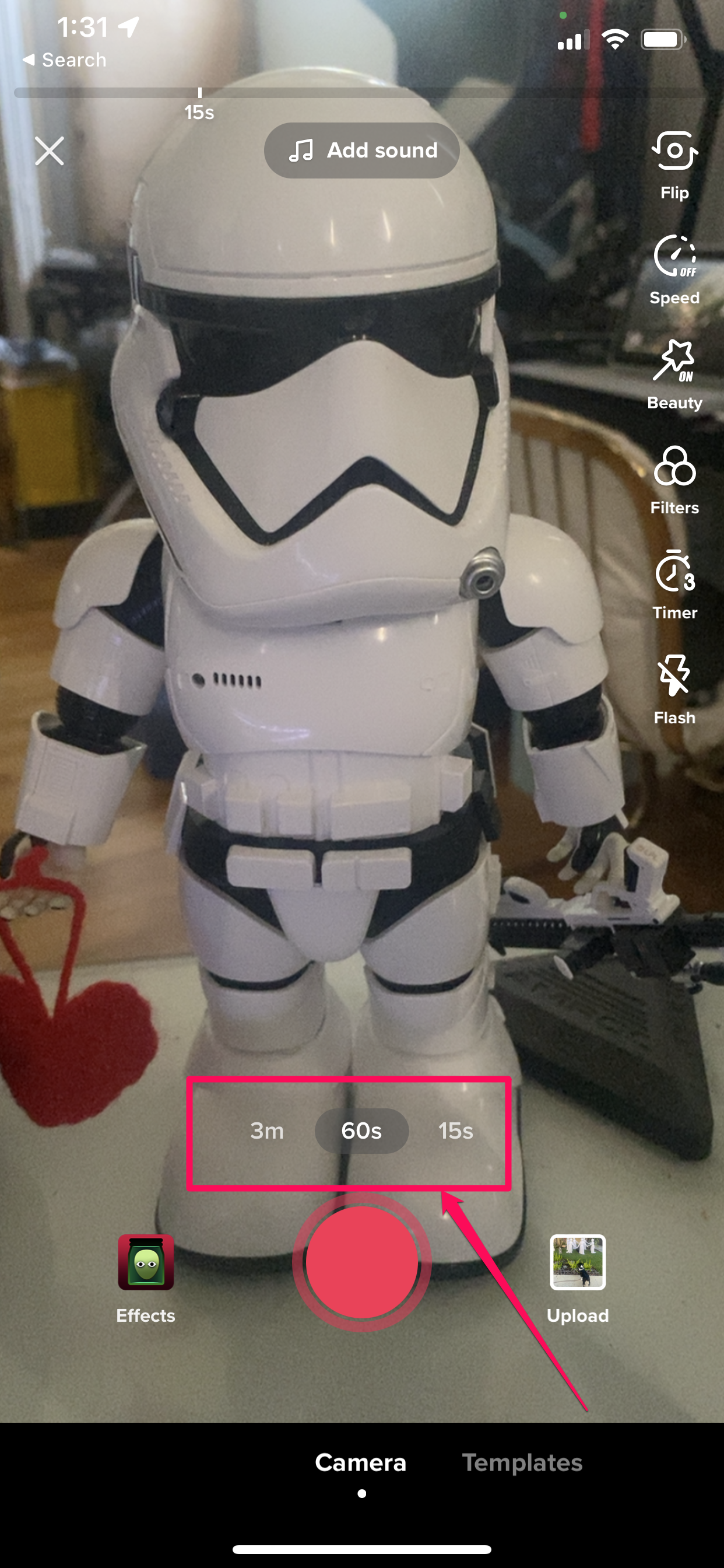 video length options, TikTok app in iOS