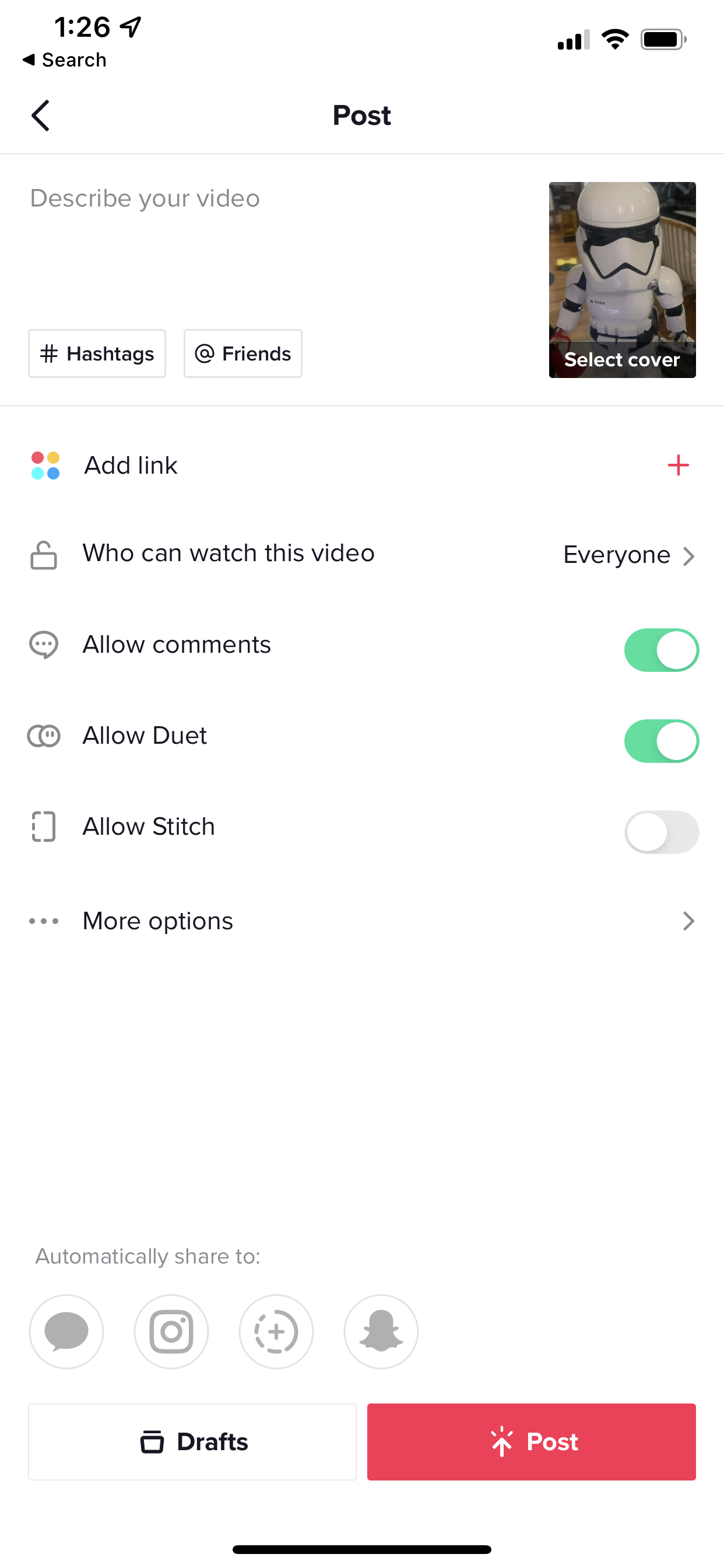 post page on tiktok