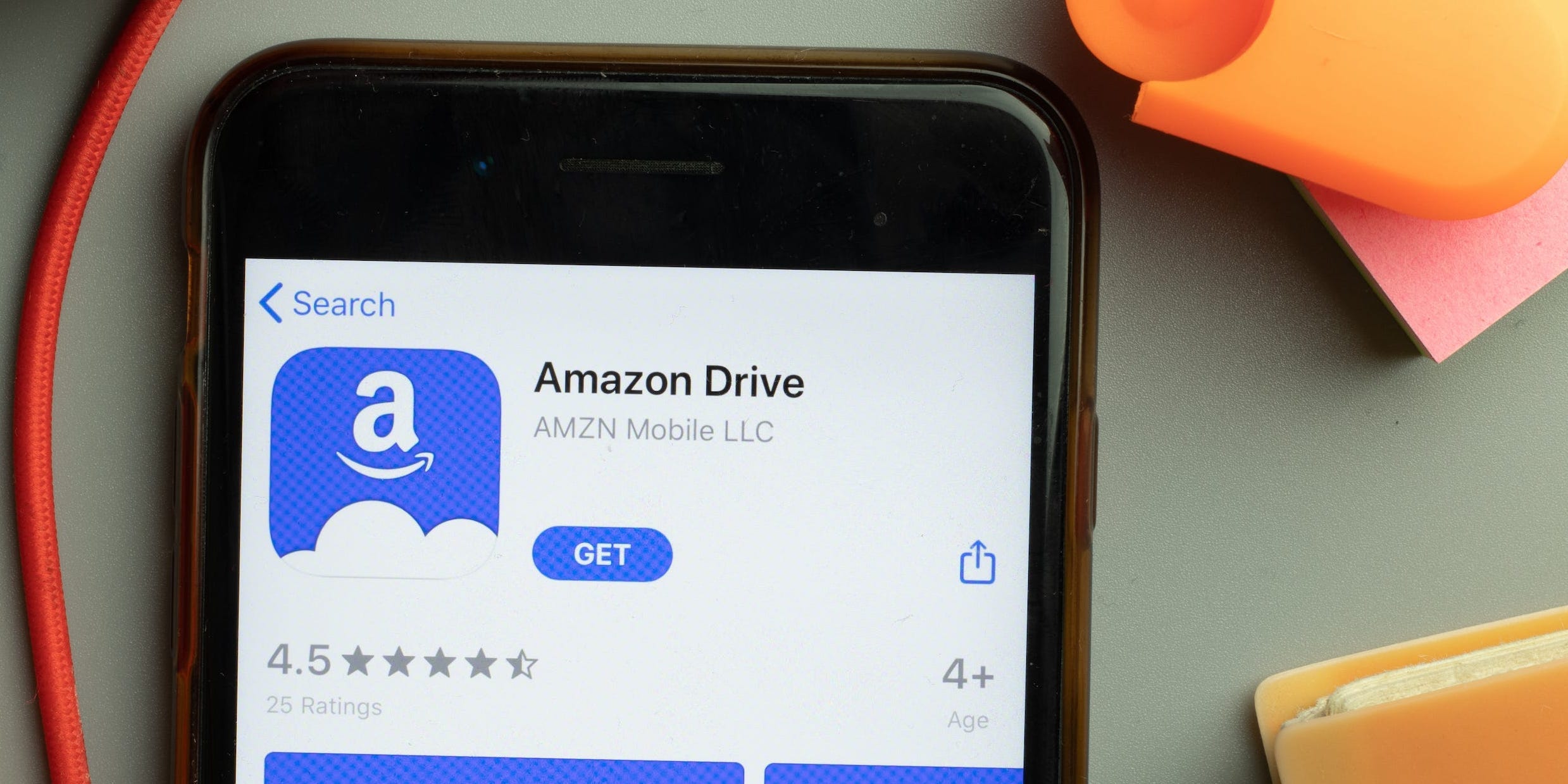 The Amazon Drive app displayed on an iPhone.