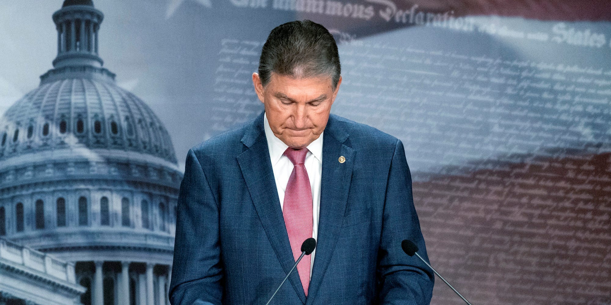 Sen. Joe Manchin, D-W.Va., pauses while speaking with reporters during a news conference on Capitol Hill, Monday, Nov. 1, 2021 in Washington