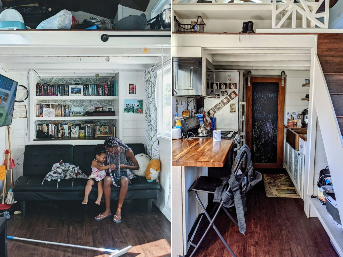 The interior of Alexis Okegbenro Monkhouse's tiny house.