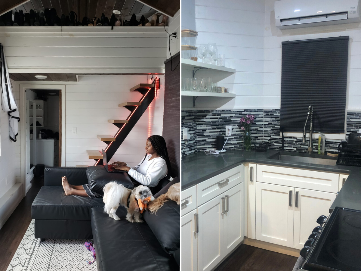 The interior of Ashely Okegbenro Monkhouse's tiny house.