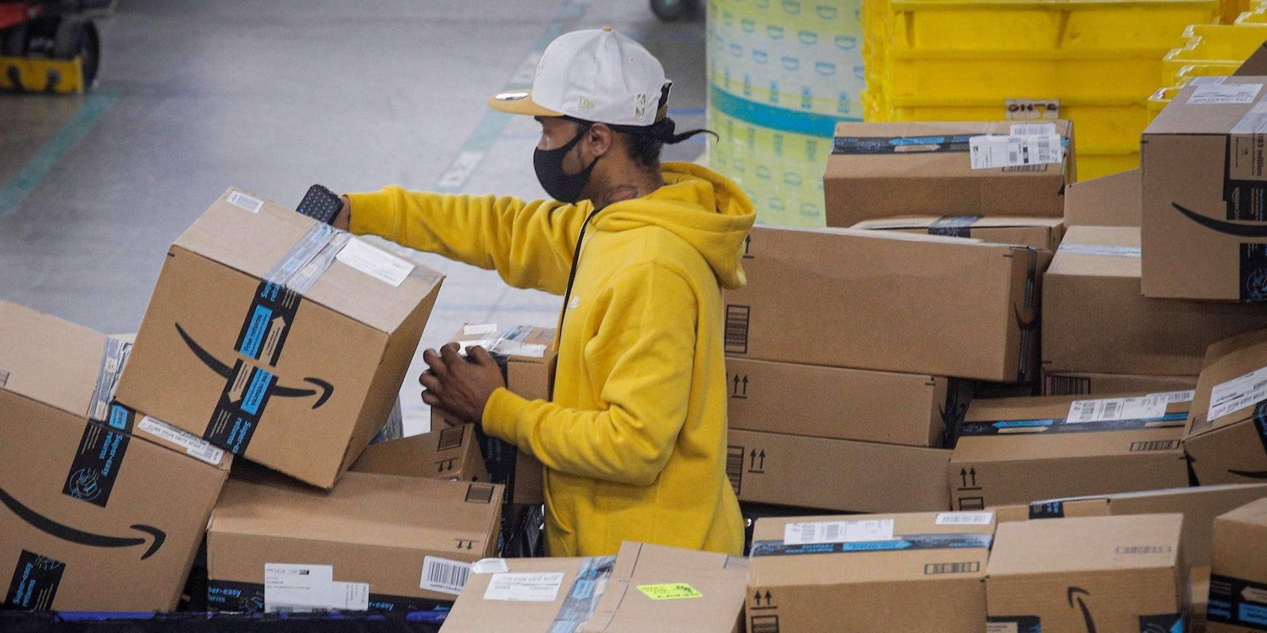 Amazon worker boxes mask