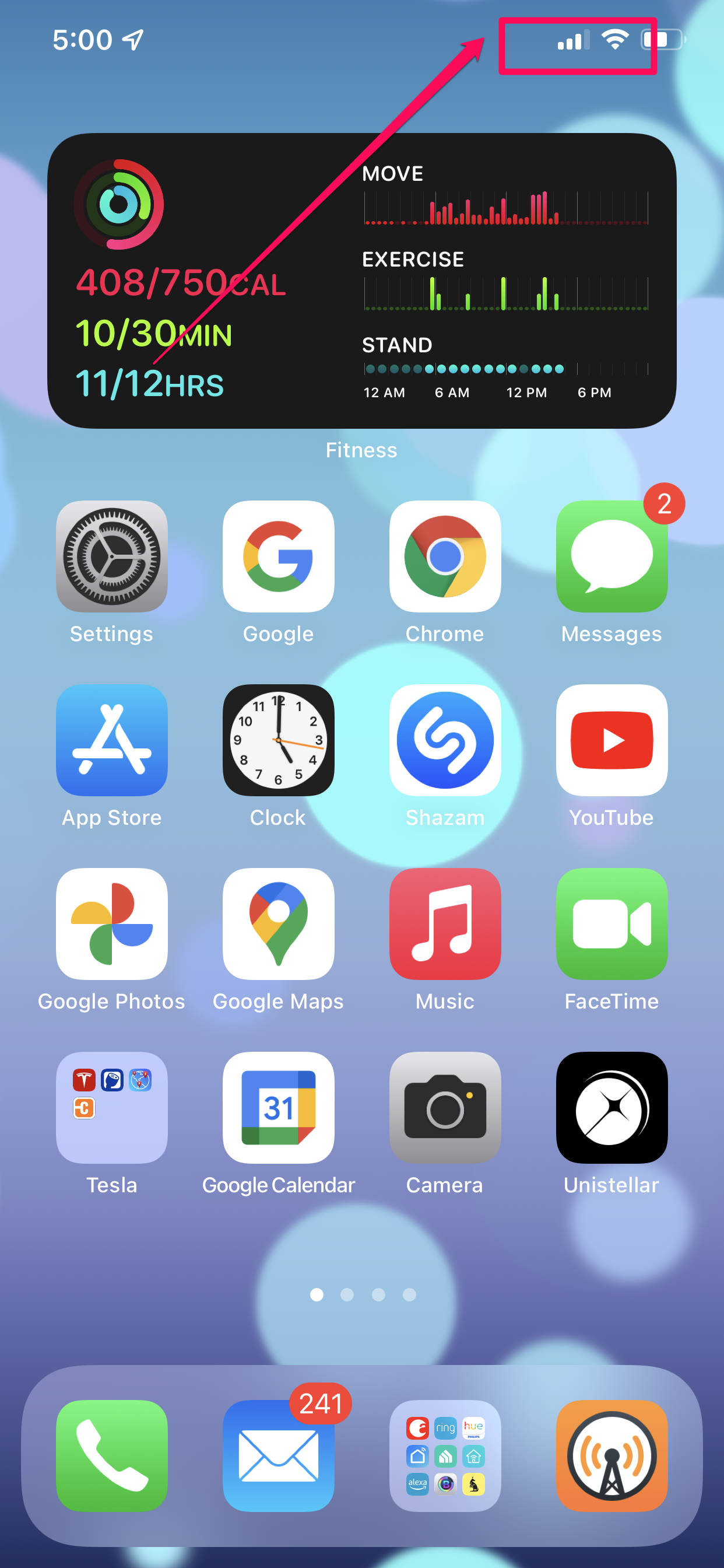 iOS home screen cellular and wifi