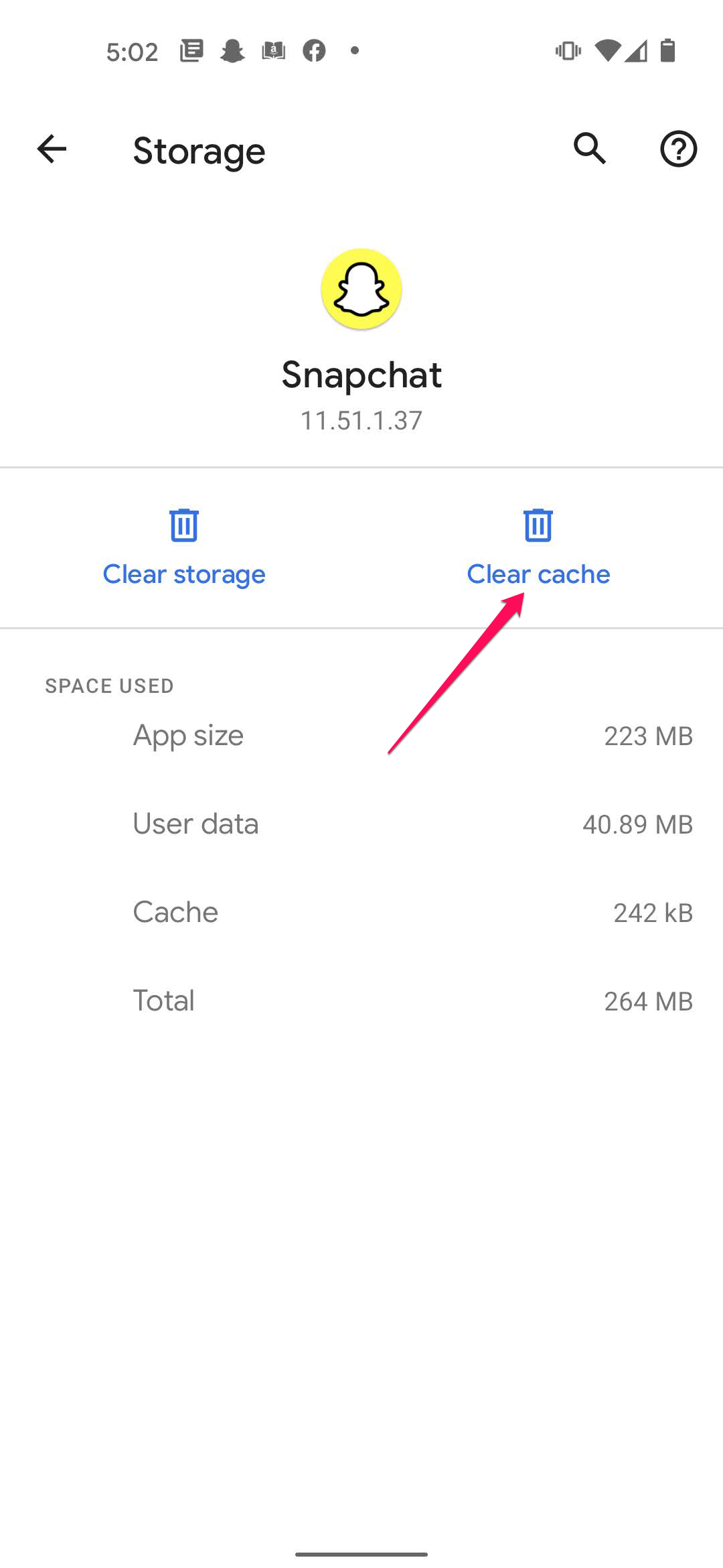 App settings screen in Android - clear cache