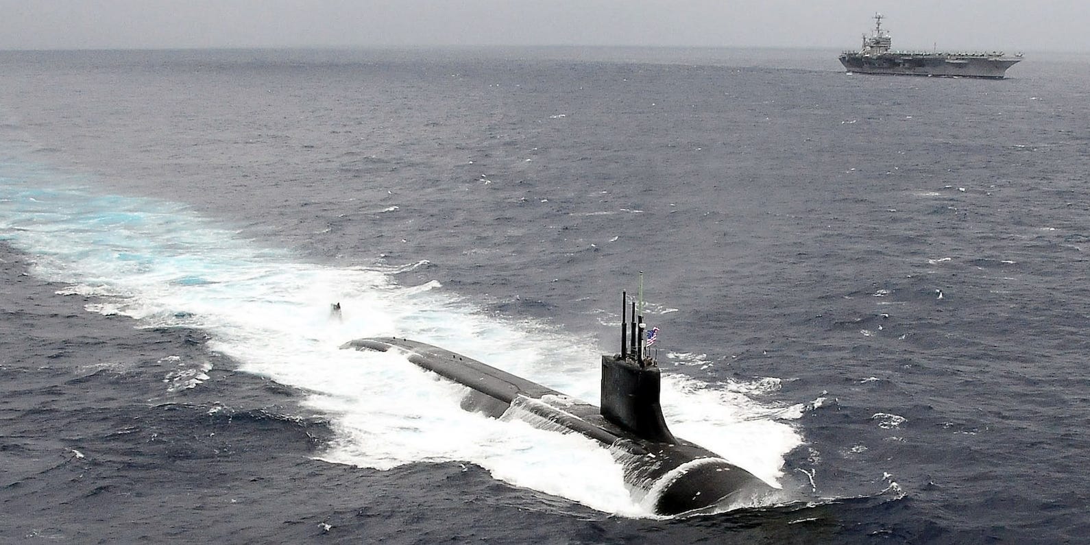 Submarine USS Connecticut with aircraft carrier George Washington