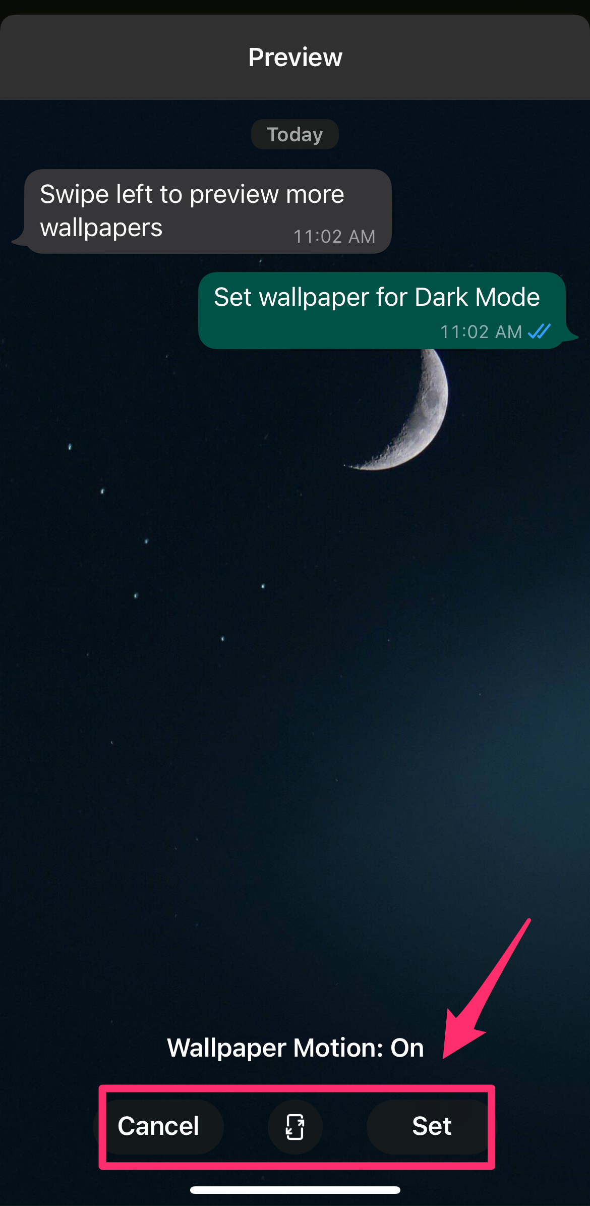 Screenshot of a wallpaper preview page in WhatsApp