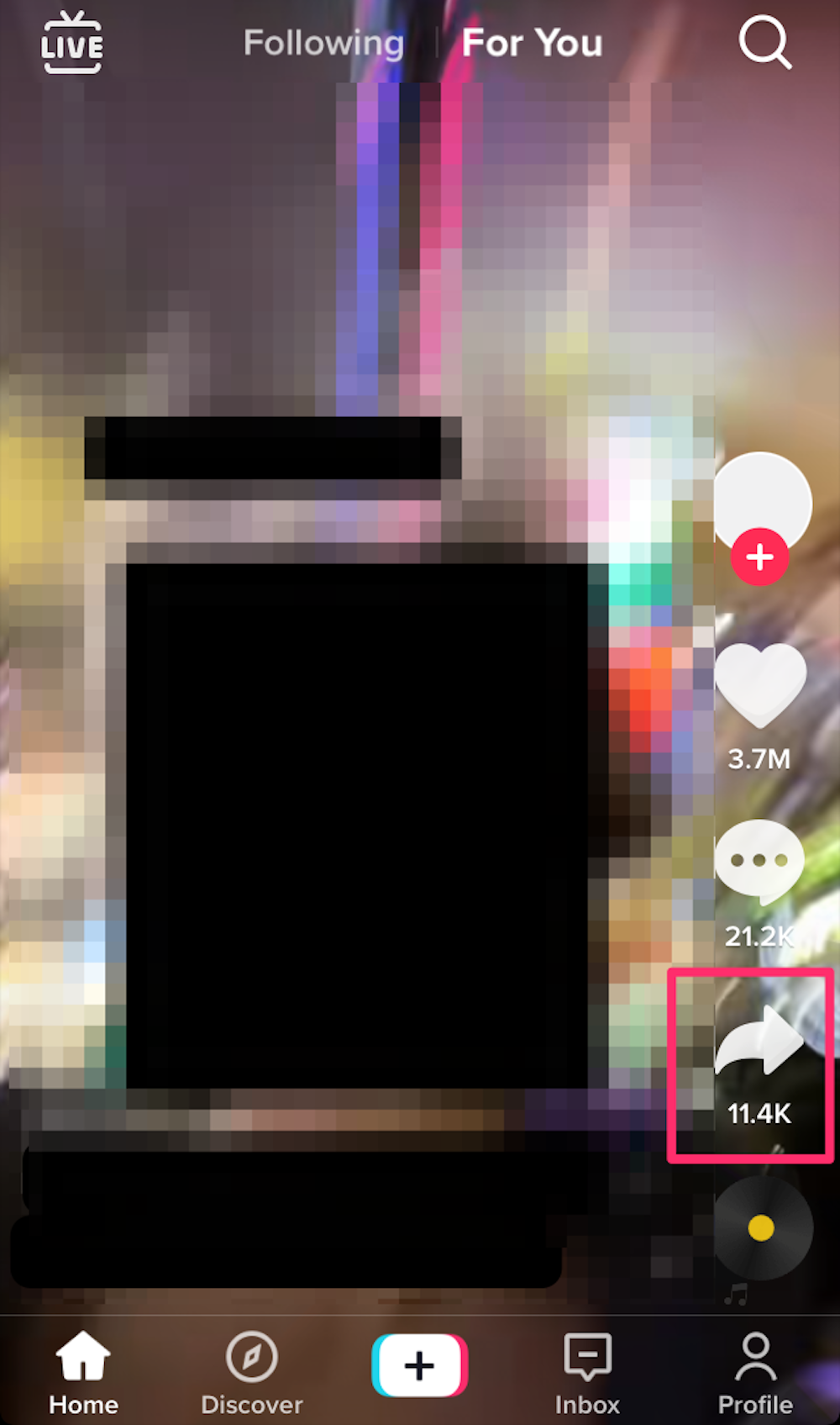 Screenshot of the main screen on the TikTok app