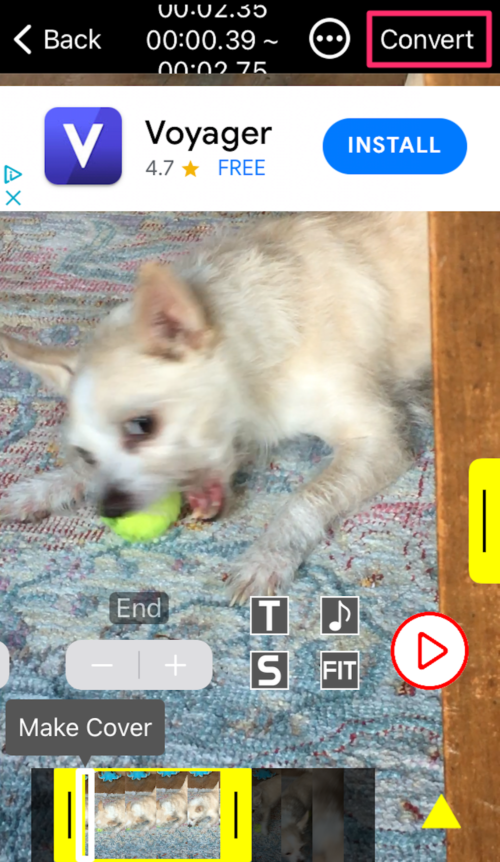 Screenshot of an edited video in VideoToLive