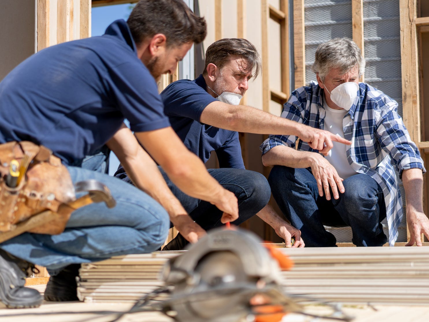 Construction workers talking