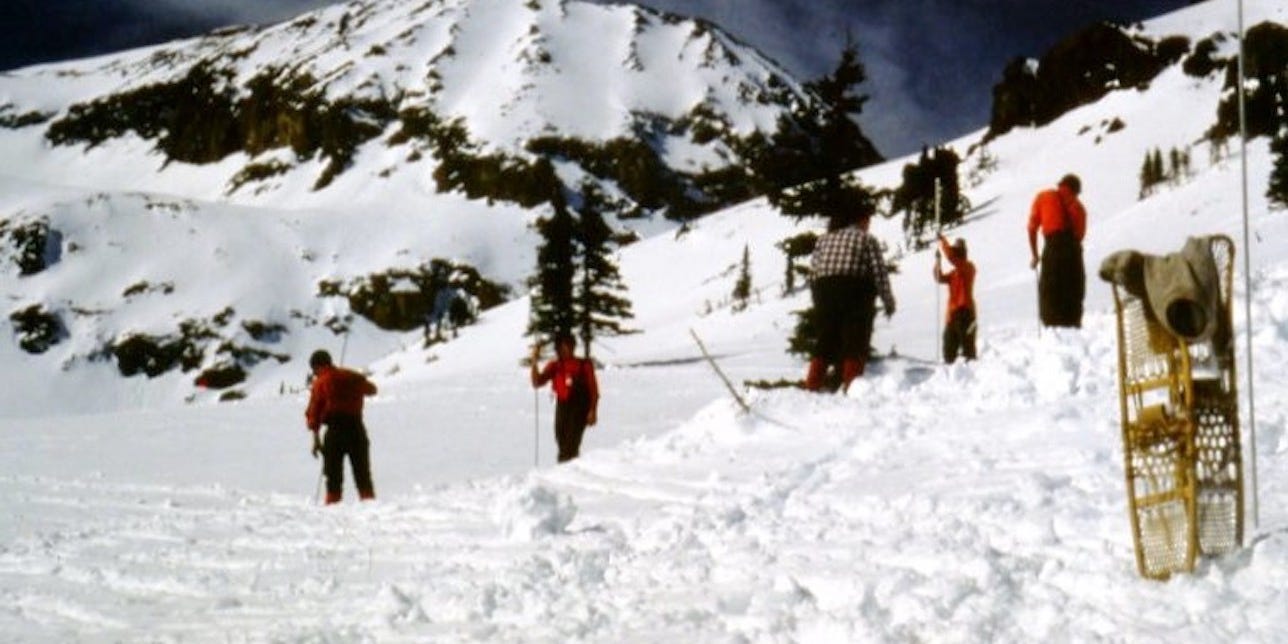 Search and rescue crew members search for Rudi Moder 1983.