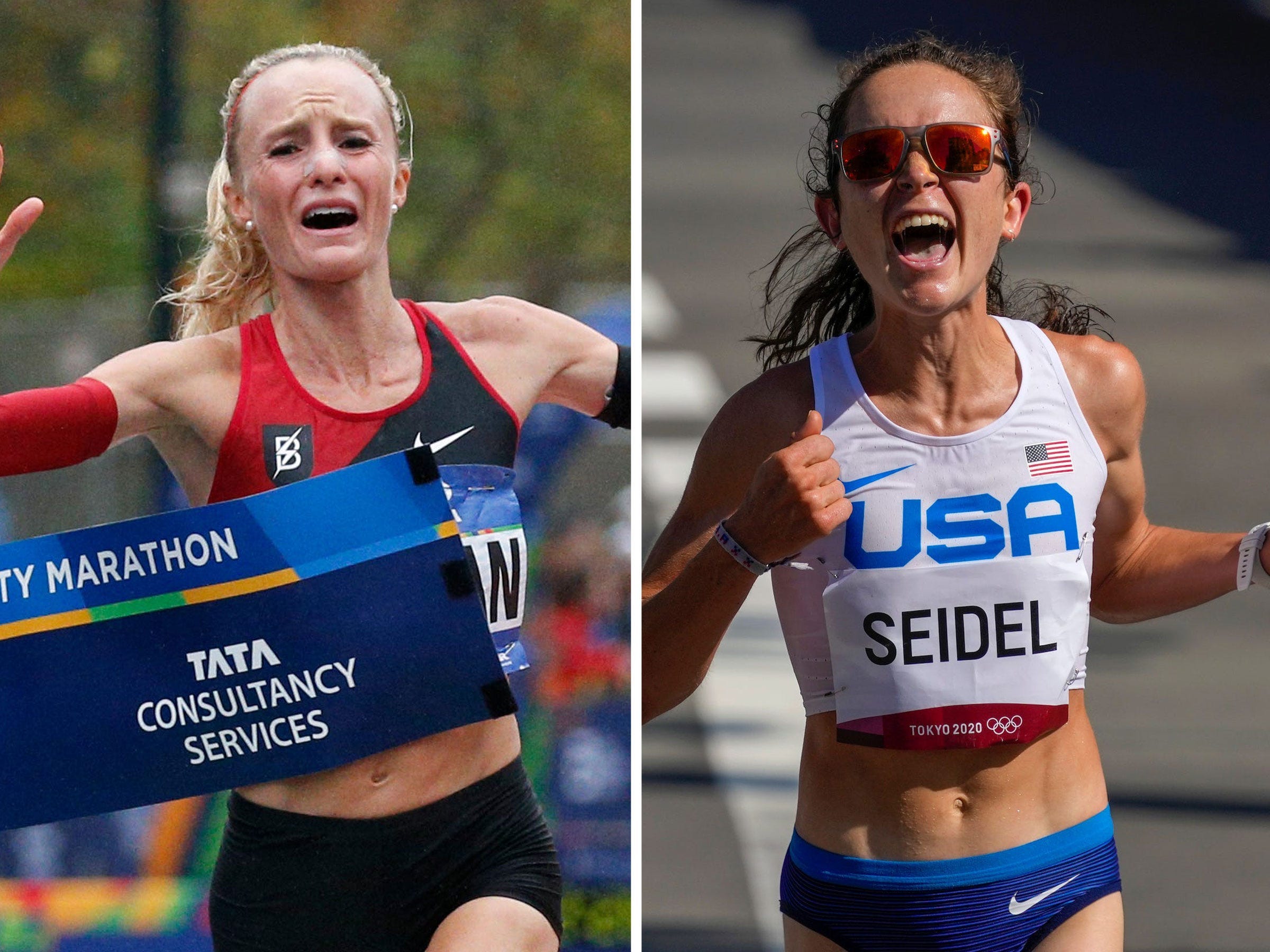 Shalane Flanagan (left) and Molly Seidel.