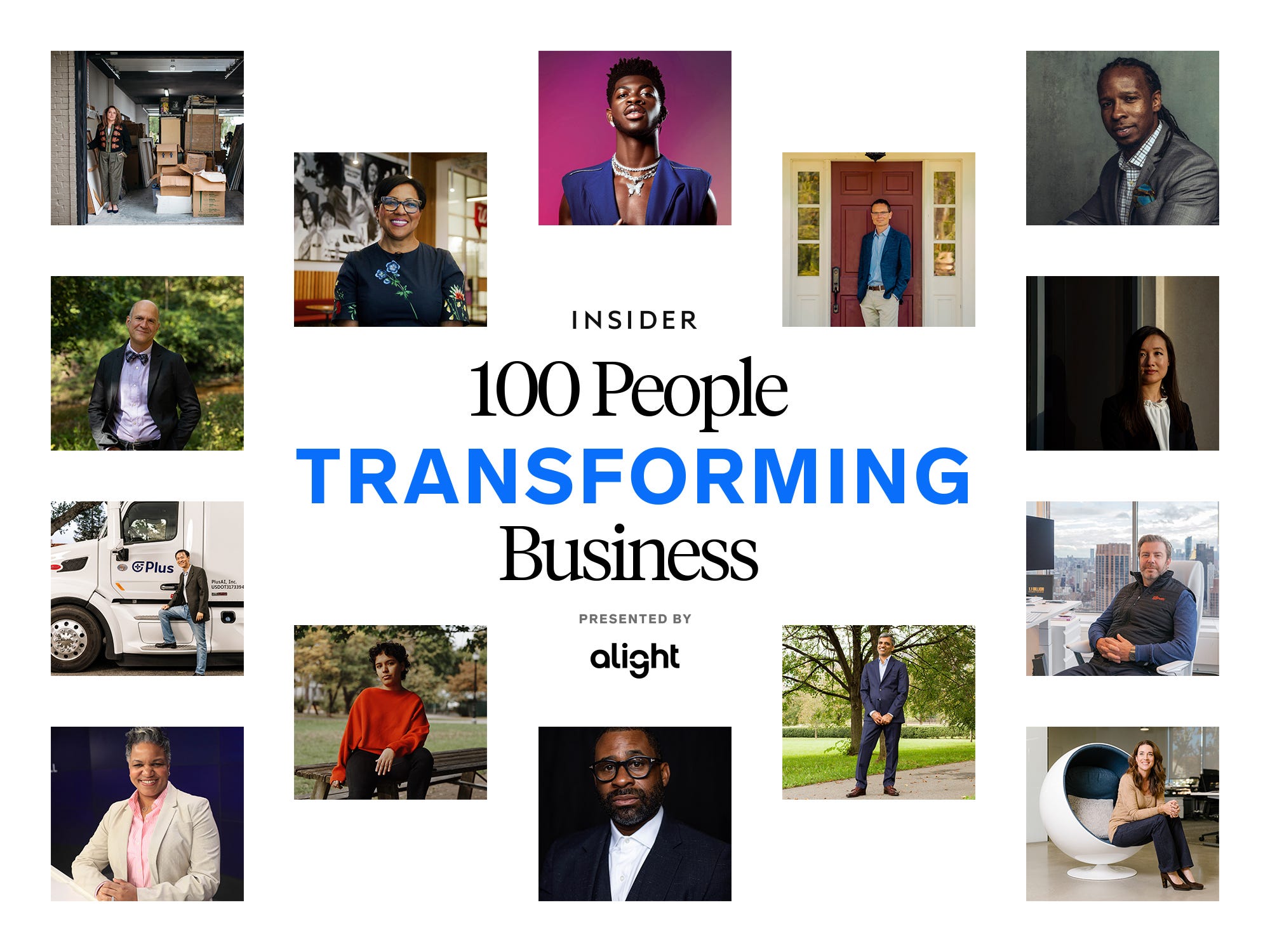 100 People Transforming Business 2021 thumbnail. Title and small pictures of several Transformers.