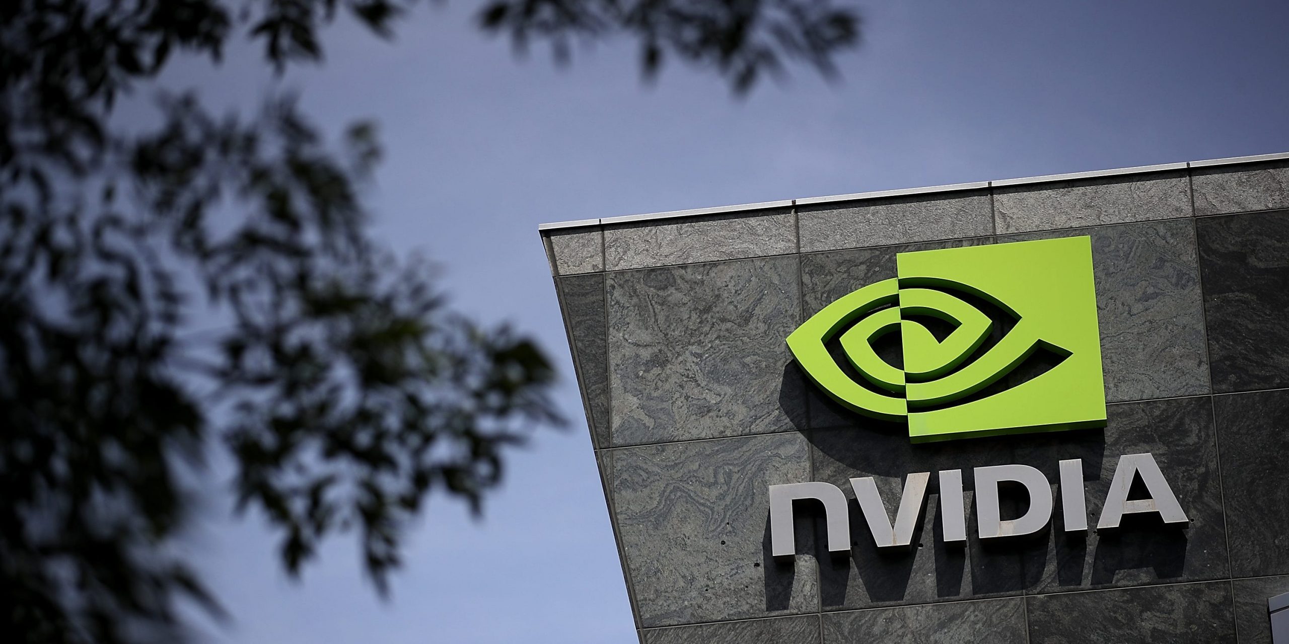 A sign is posted in front of the Nvidia headquarters on May 10, 2018 in Santa Clara, California.