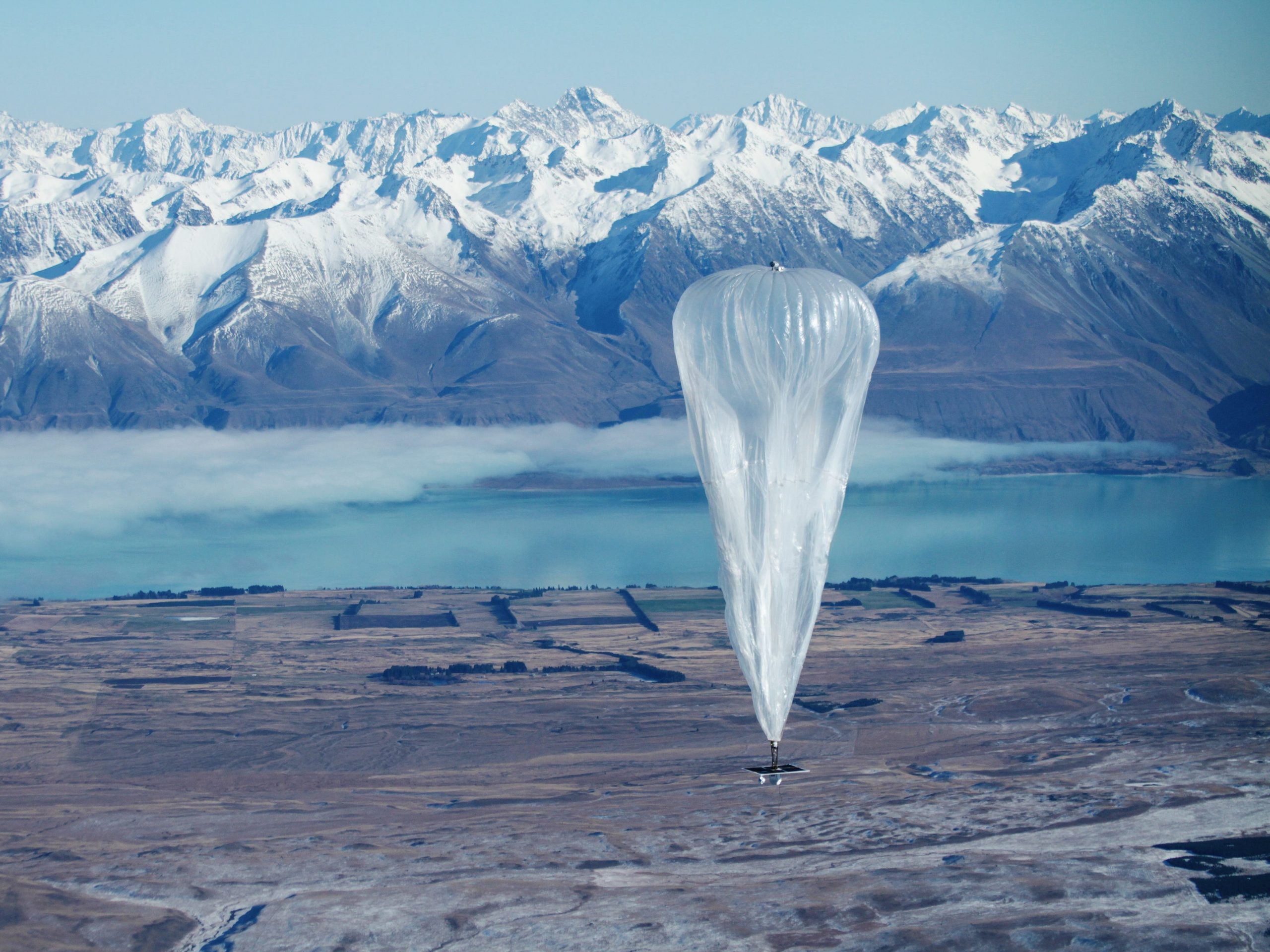 A Loon balloon floats through the skies of New Zealand