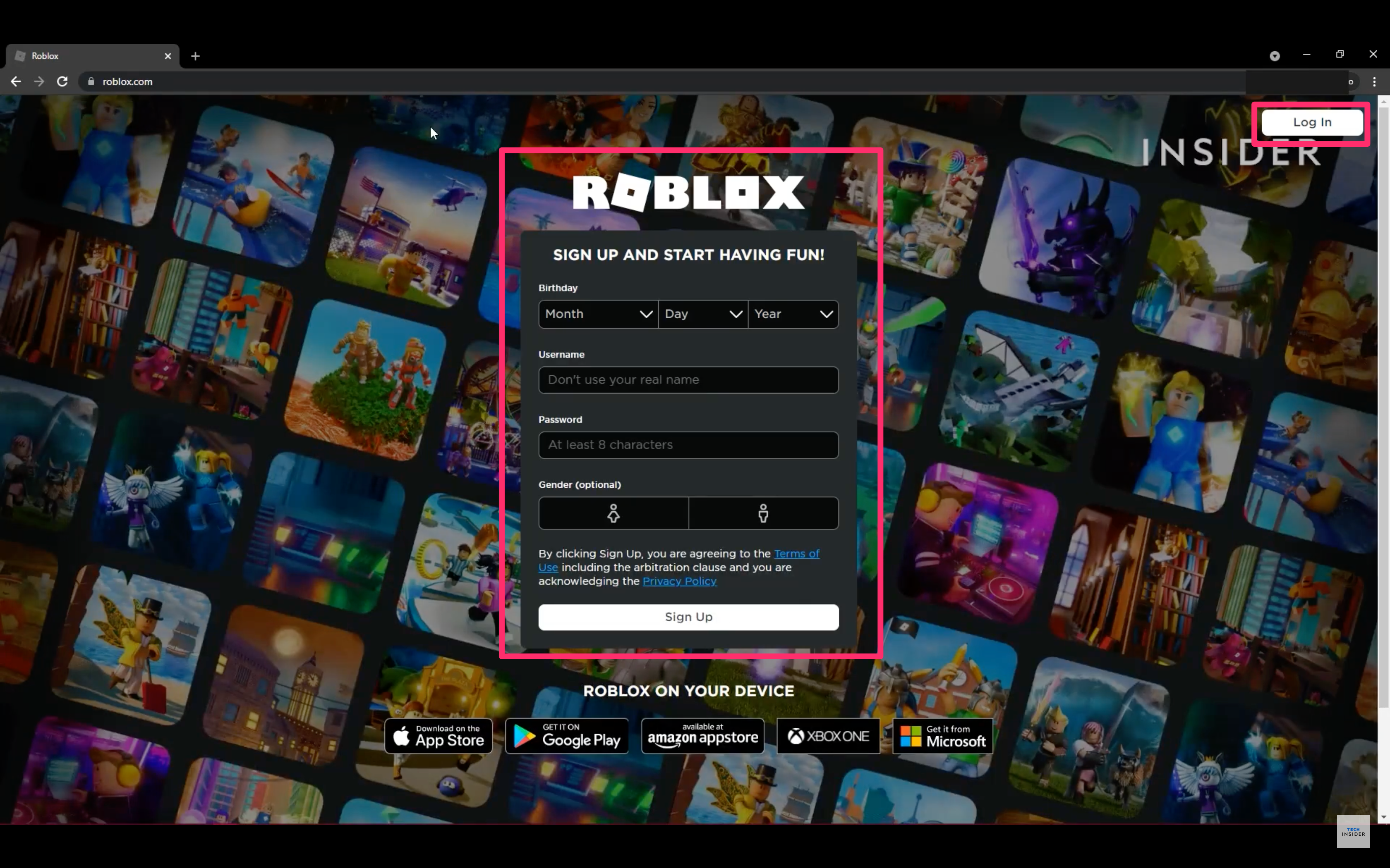 roblox sign up page