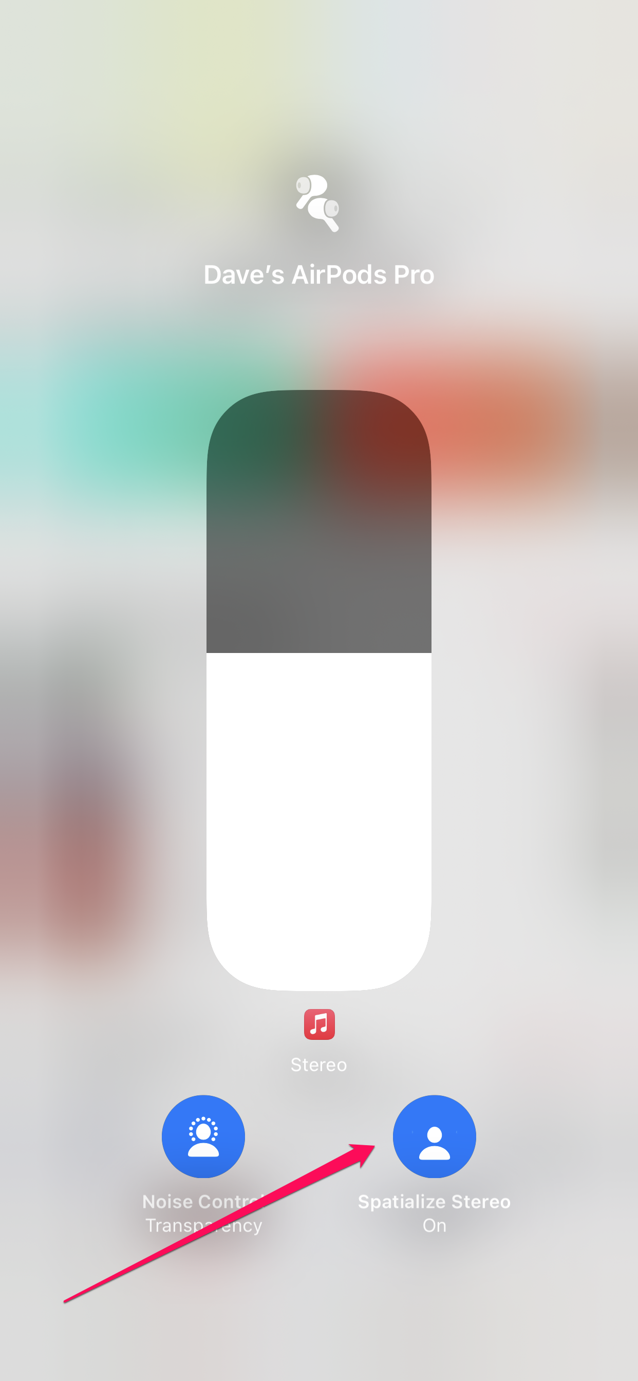 The volume control center in iOS.