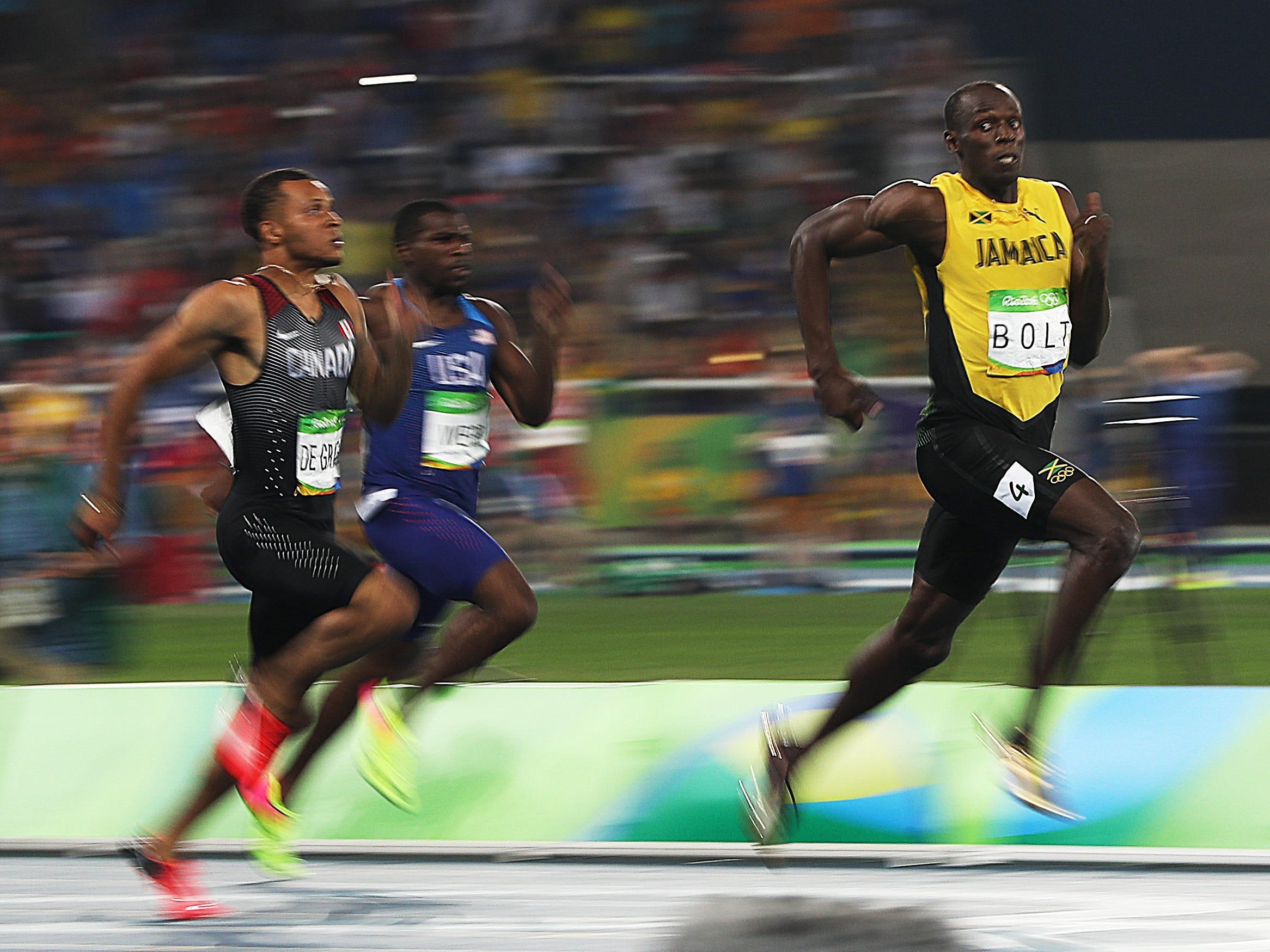 Usain Bolt at the 200 meter semifinals at Rio 2016