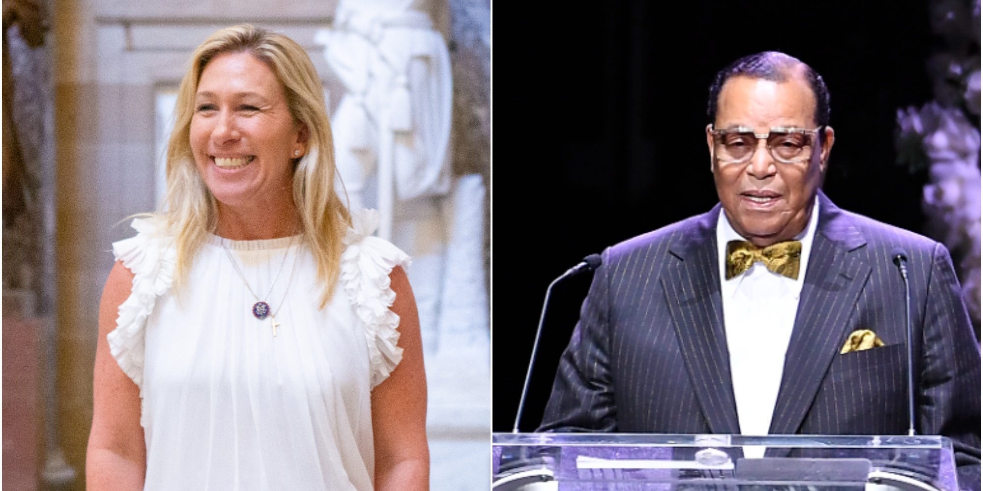 Republican Rep. Marjorie Taylor Greene and Louis Farrakhan, leader of the Nation of Islam.