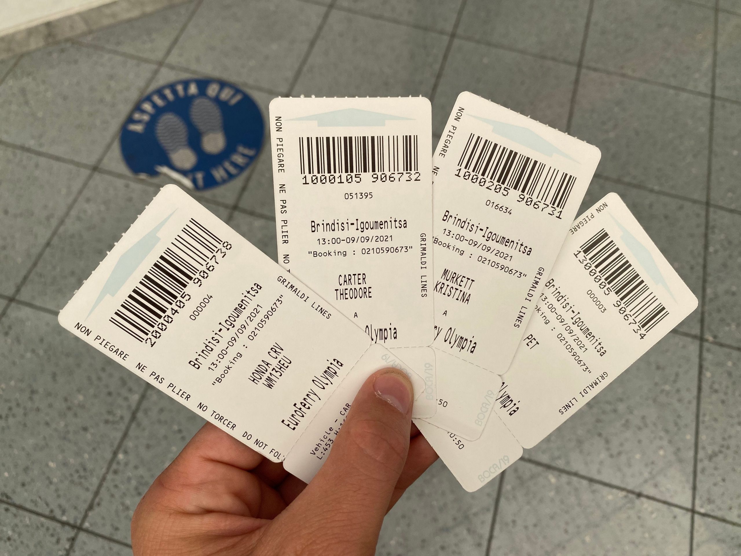 Tickets from Italy to Greece.