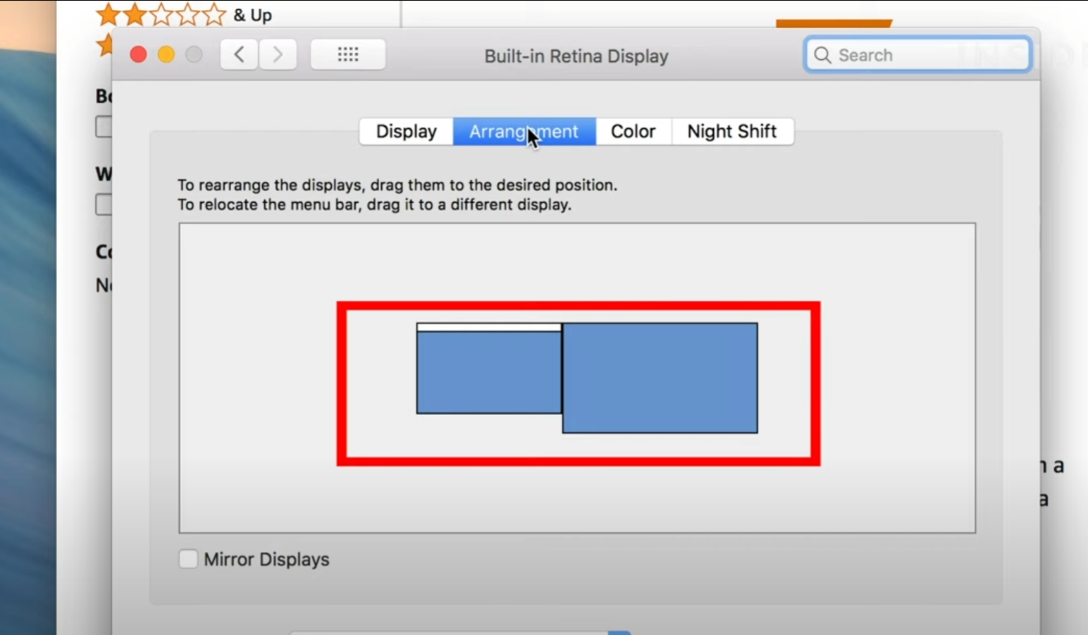 Display settings in mac