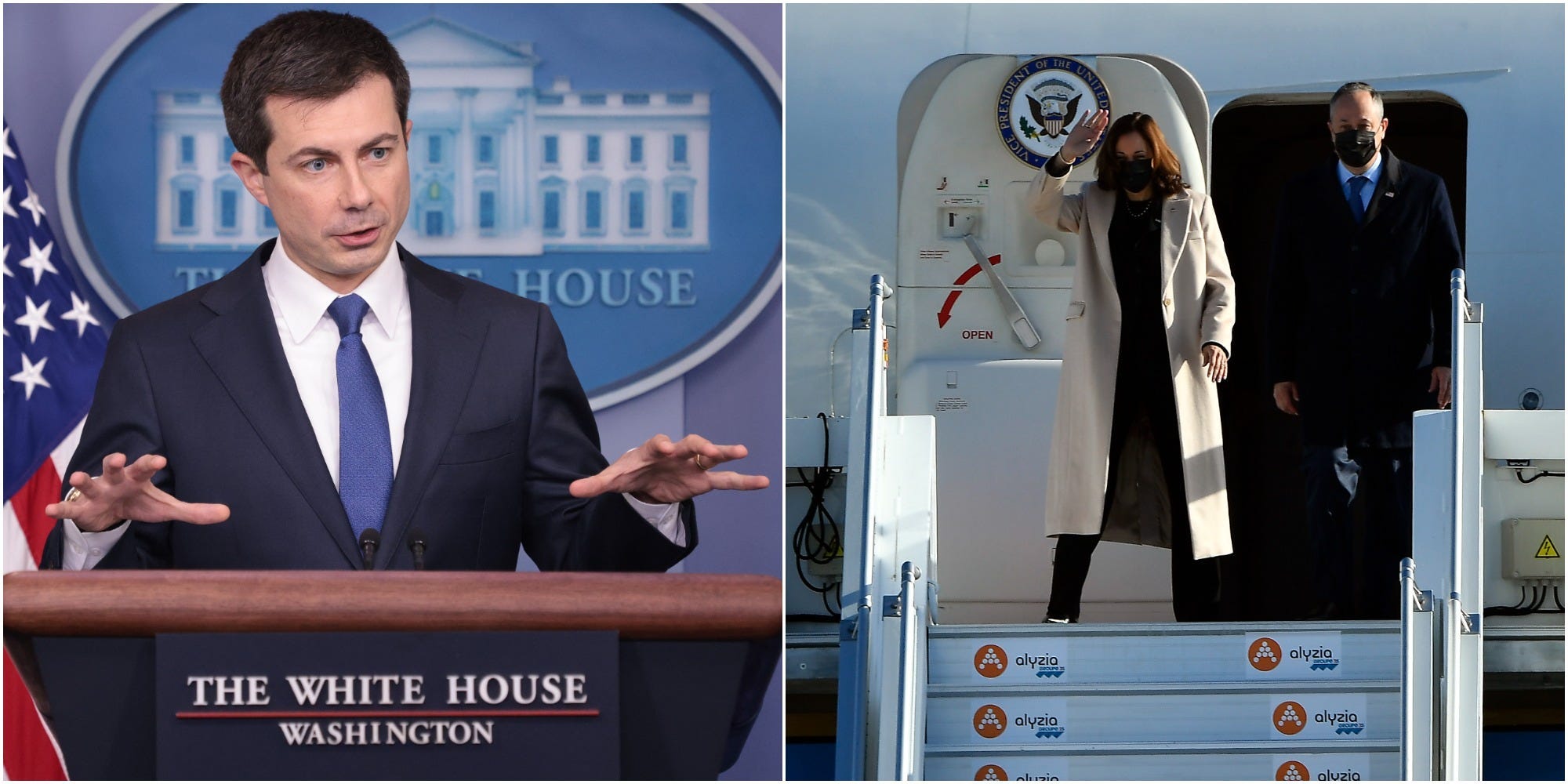 Transportation Secretary Pete Buttigieg at the White House; Vice President Kamala Harris and Second Gentleman Doug Emhoff arrive in France