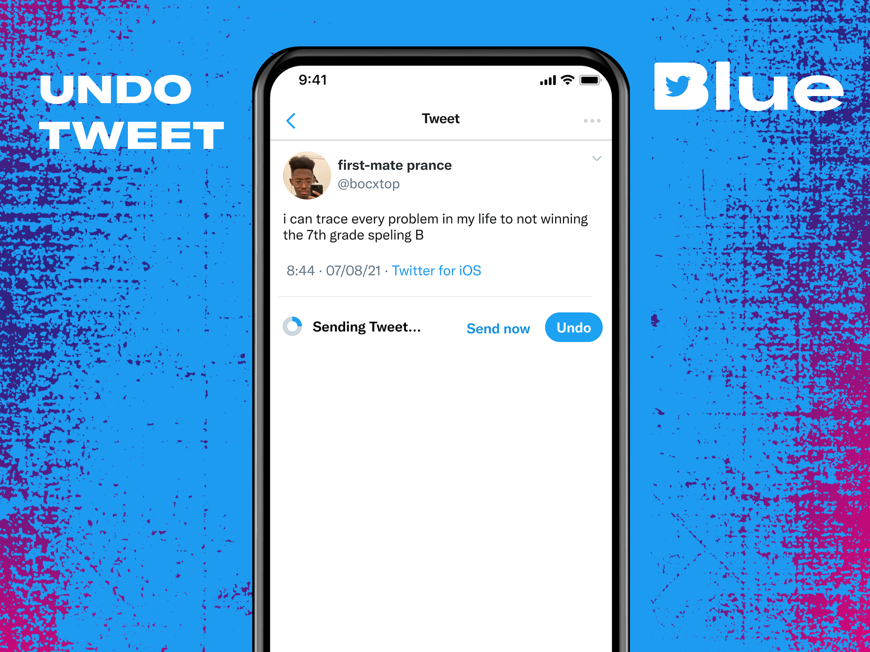 A Twitter Blue advertisement showing how to undo tweets.