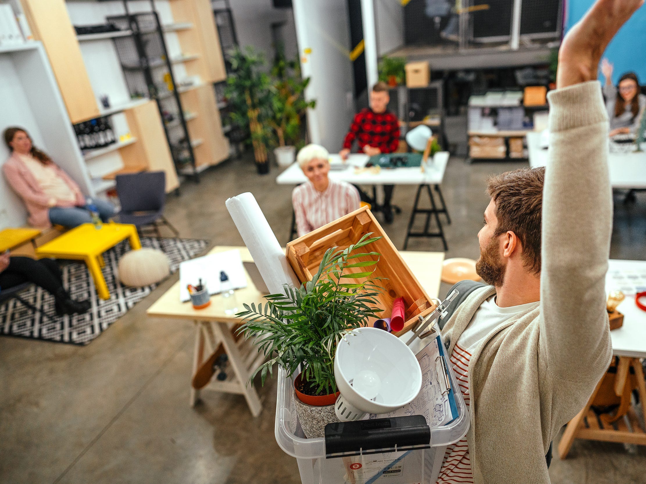 Worker quitting office goodbye