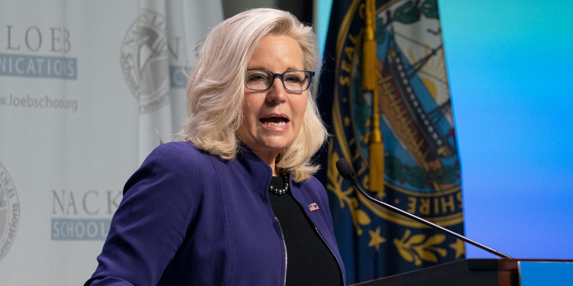 Rep. Liz Cheney, R-Wyo., speaks during the Nackey S. Loeb School of Communications' 18th First Amendment Awards at the NH Institute of Politics at Saint Anselm College, Tuesday, Nov. 9, 2021, in Manchester, N.H.