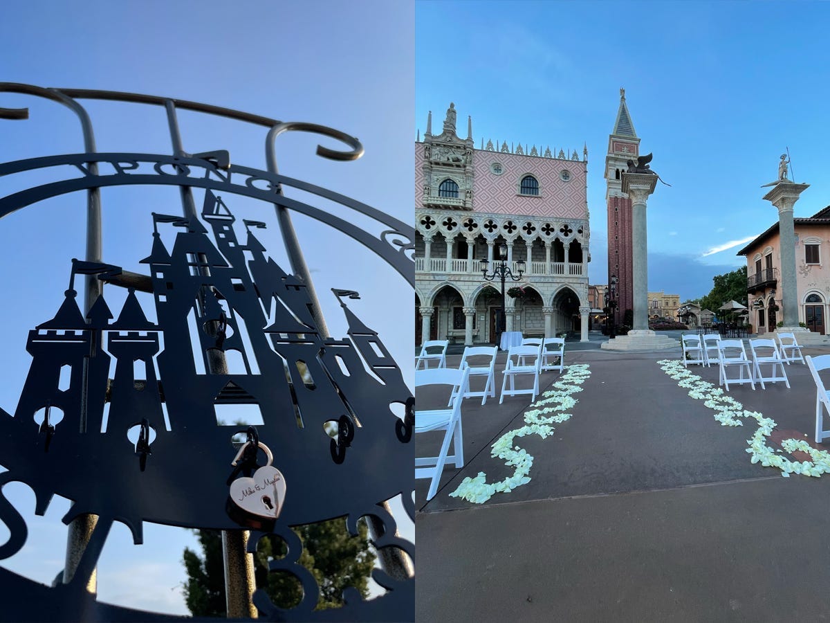 Disney wedding at Epcot's Italy pavilion.