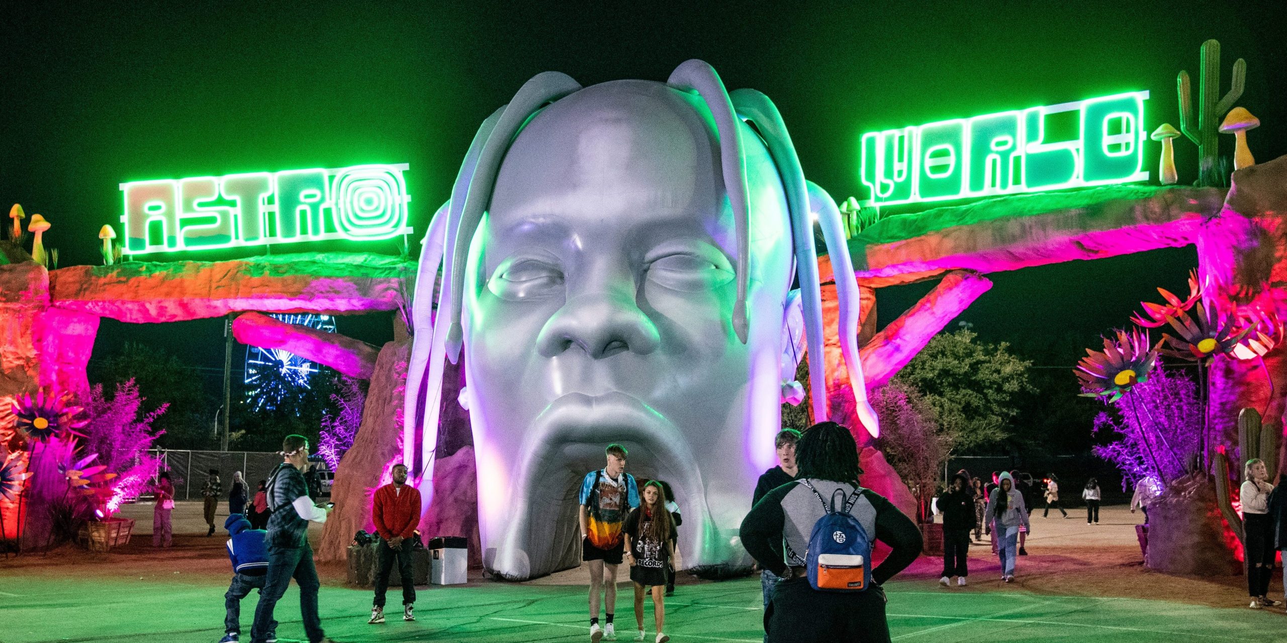 Festival goers are seen exiting NRG Park on day one of the Astroworld Music Festival on Friday, Nov. 5, 2021, in Houston.