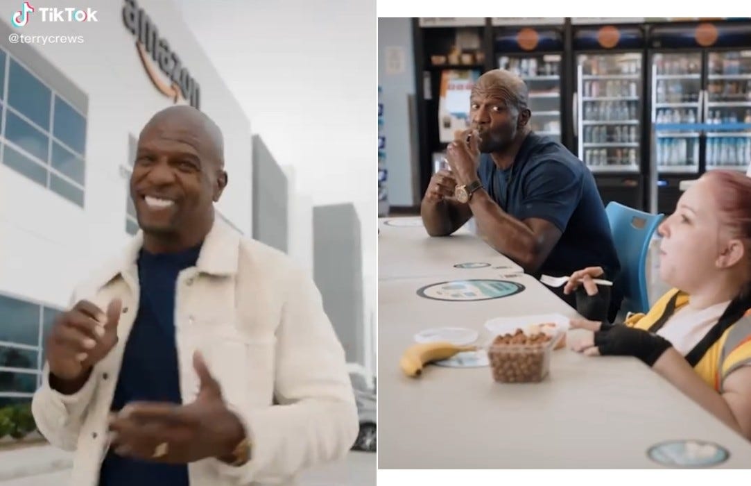 Terry Crews stars in an Amazon ad for the company's fulfillment center jobs on November 9, 2021.