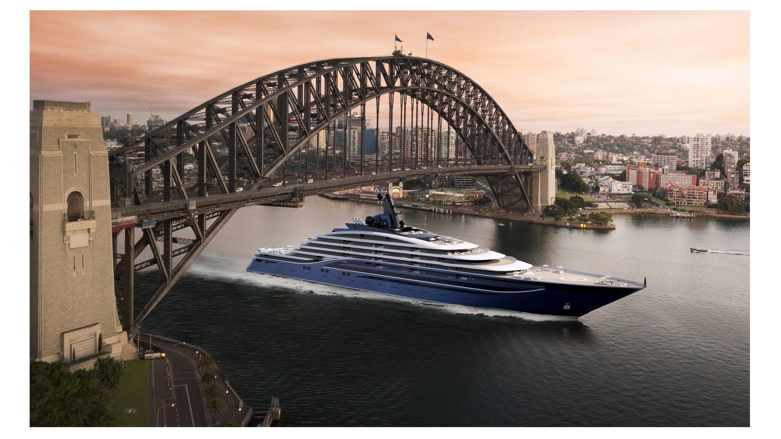 Somnio Superyacht going under Sydney Harbor Bridge