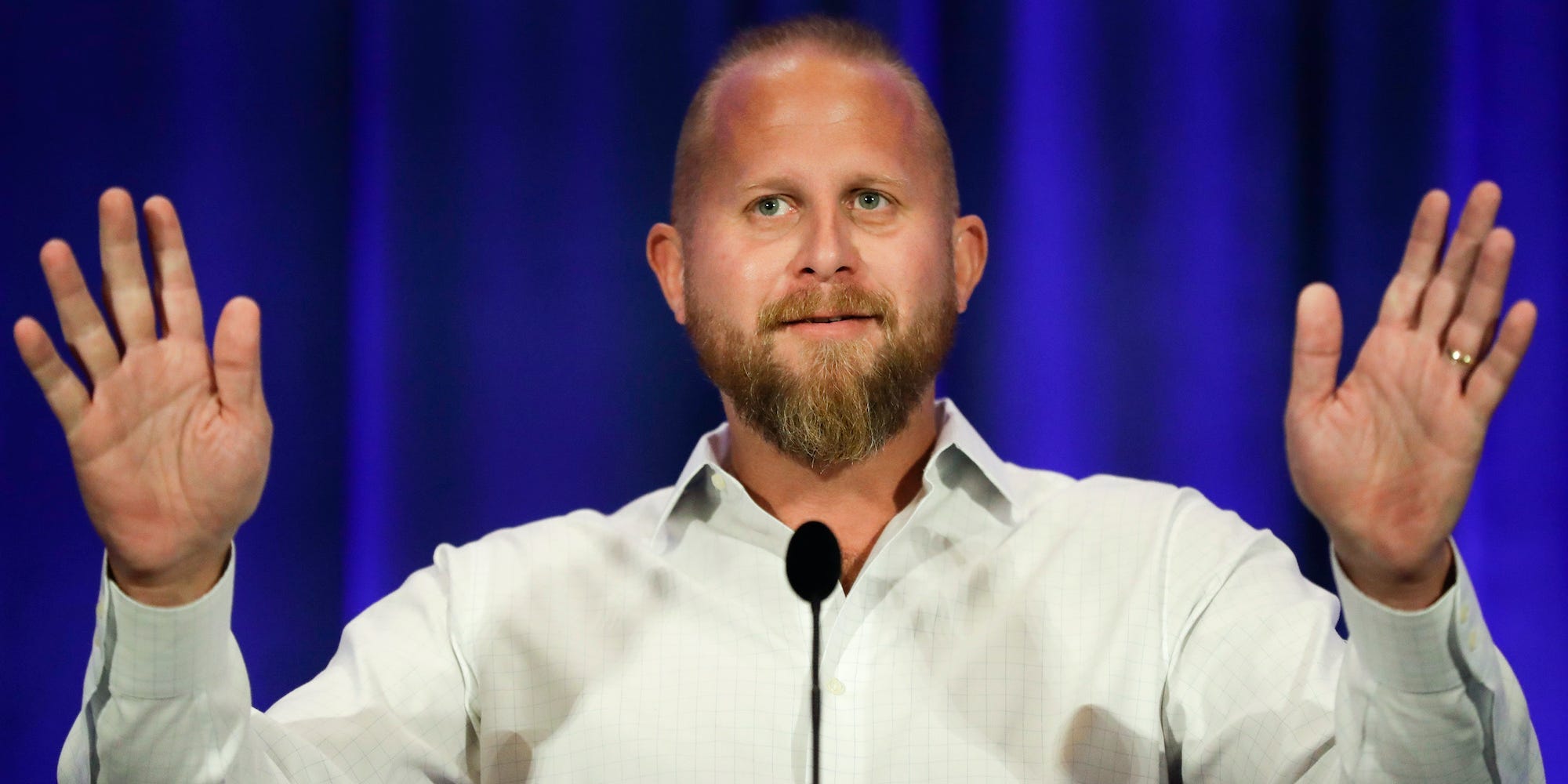 In this Sept. 7, 2019, file photo, Brad Parscale campaign manager for President Donald Trump's 2020 reelection campaign, speaks during the California GOP fall convention in Indian Wells, Calif.