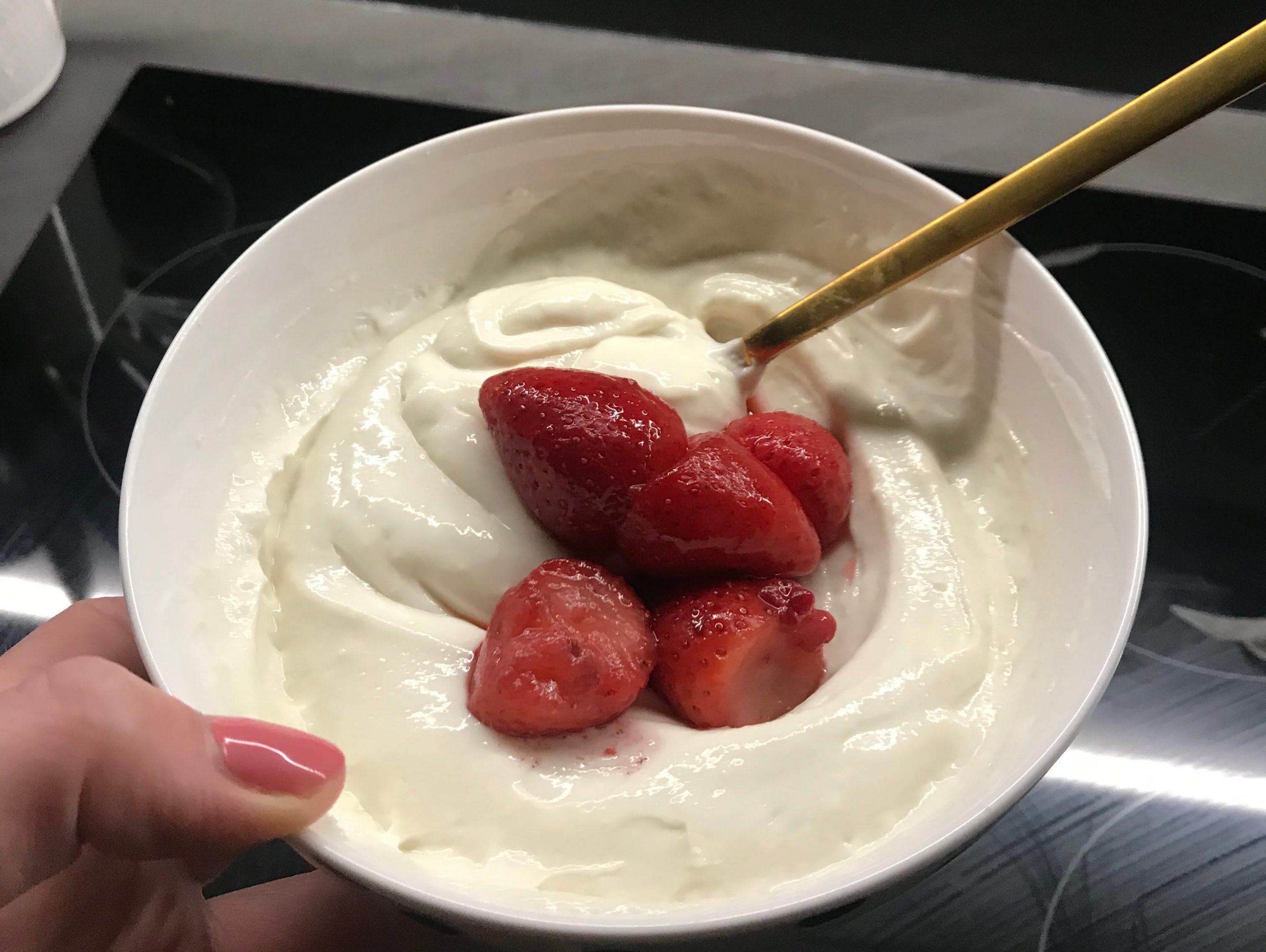 Protein yogurt with strawberries.