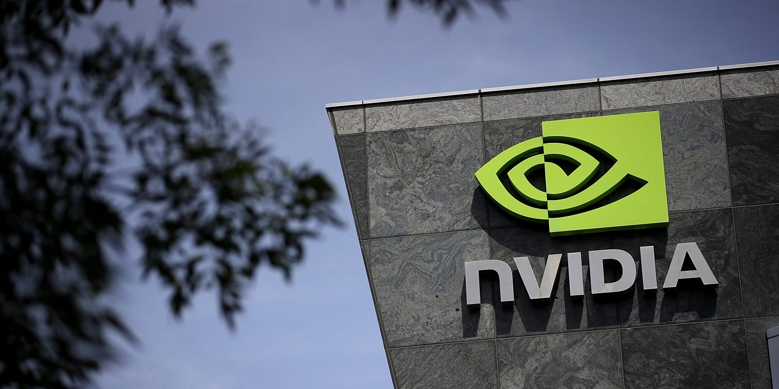 A sign is posted in front of the Nvidia headquarters on May 10, 2018 in Santa Clara, California.