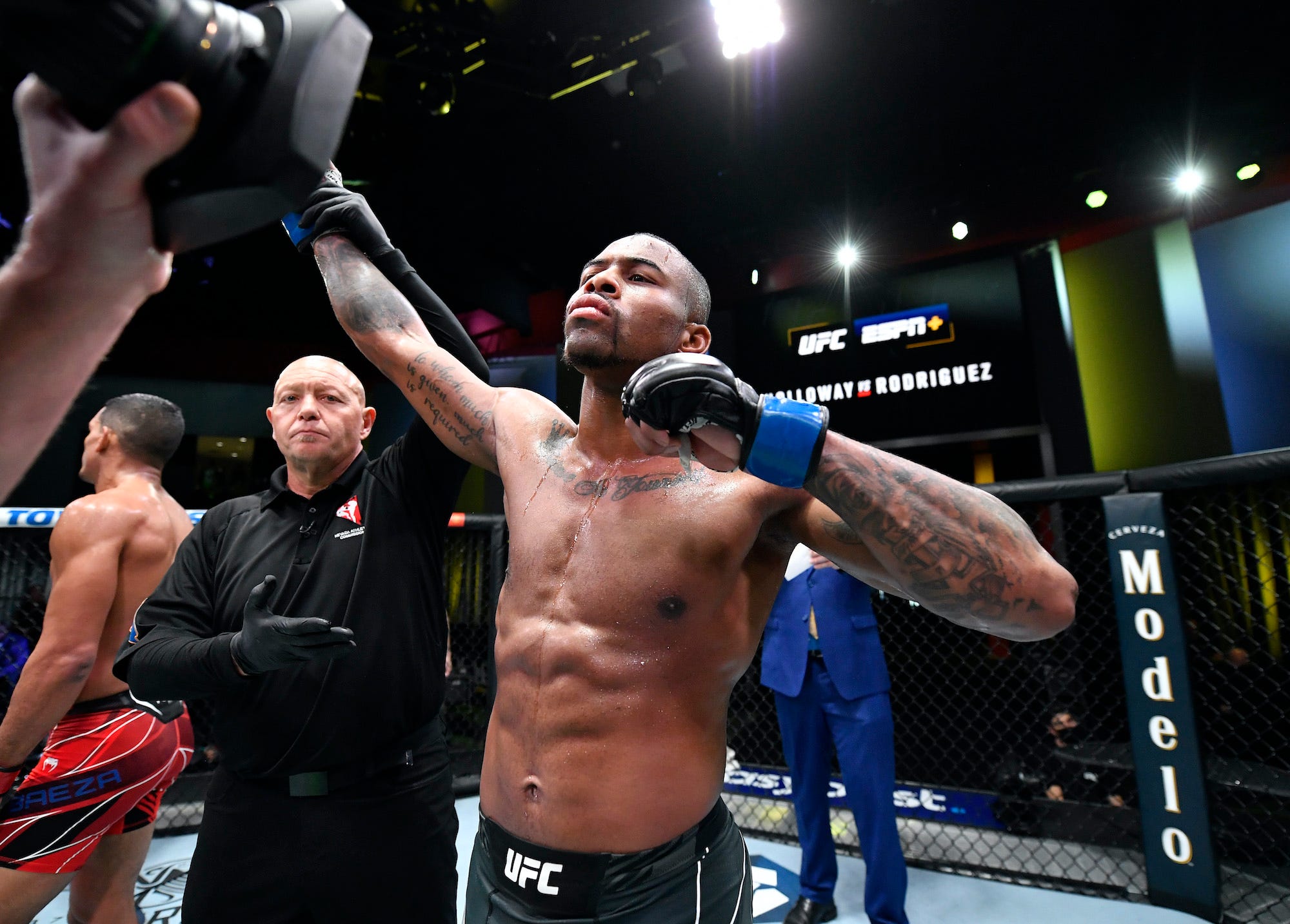 Khaos Williams celebrates his knockout win Saturday in the UFC.