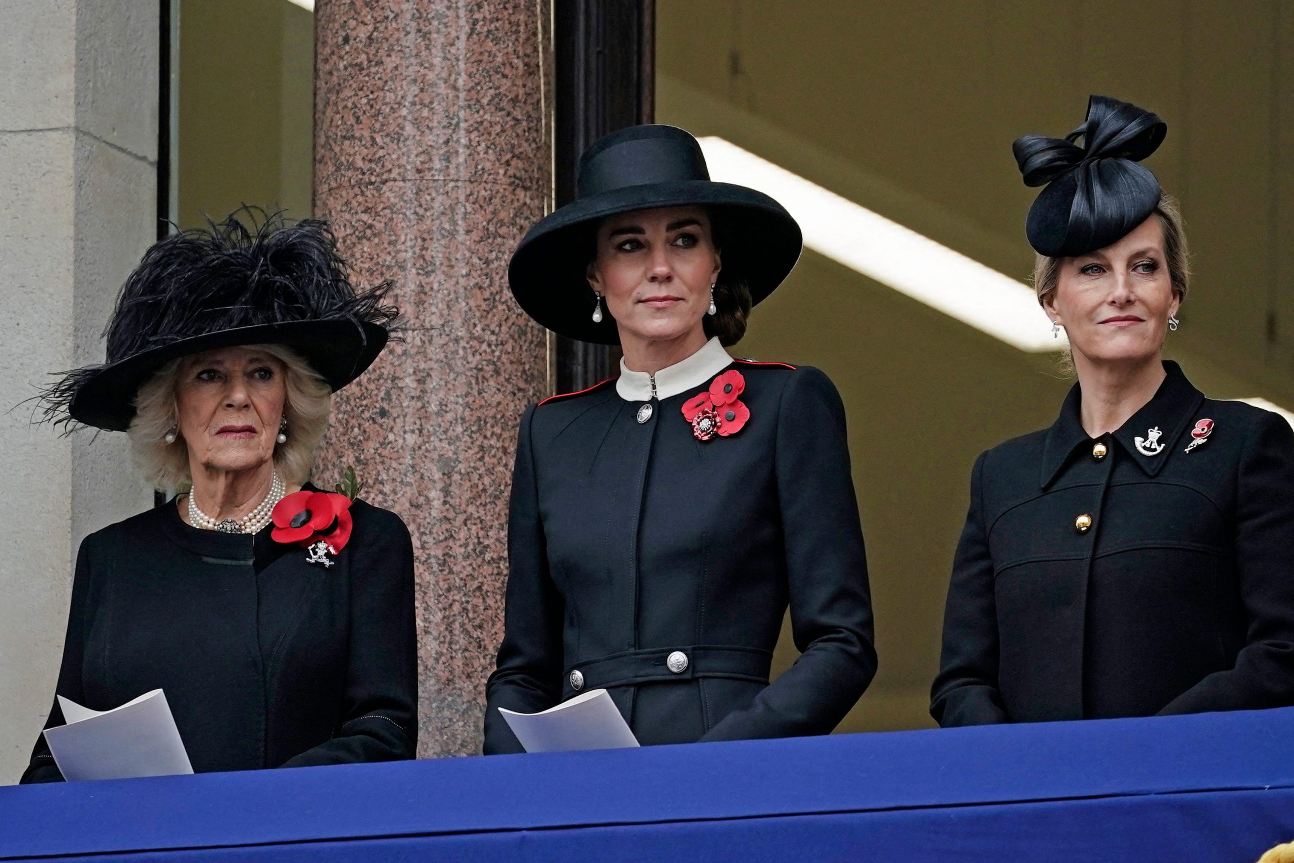 The Duchess of Cornwall, the Duchess of Cambridge, and the Countess of Wessex at the Remembrance Day service in London.