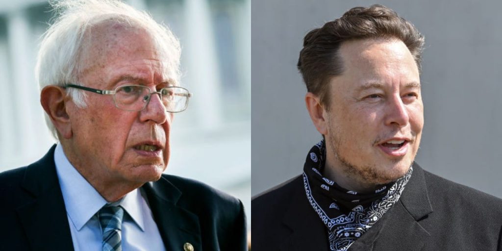 Links Bernie Sanders, rechts Elon Musk.