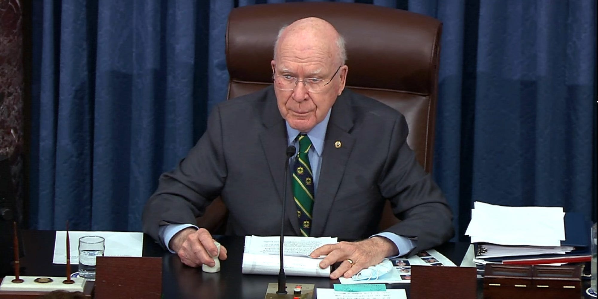 Democratic Sen. Patrick Leahy of Vermont presides on the 5th day of former President Donald Trump's second impeachment trial at the US Capitol on February 13, 2021.