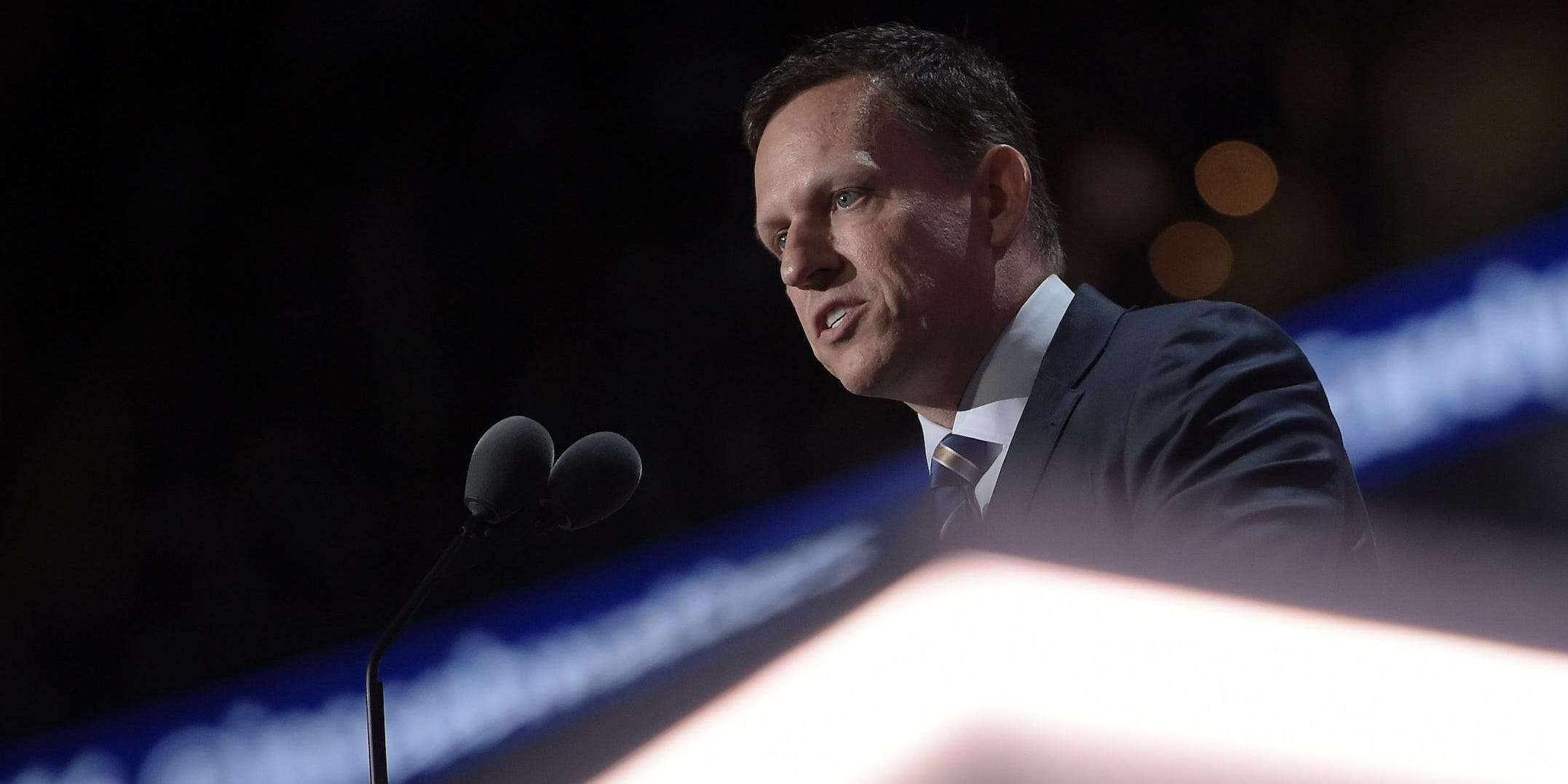 PayPal co-founder Peter Thiel speaks during the Republican National Convention at the Quicken Loans Arena in Cleveland, Ohio on July 21, 2016.