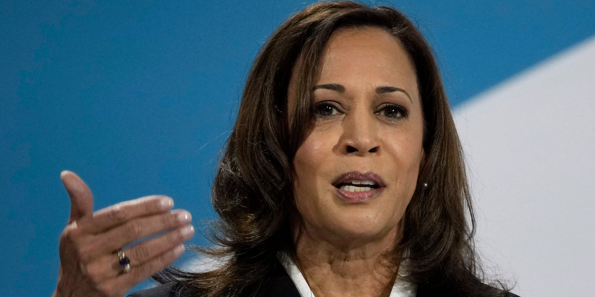 U.S Vice President Kamala Harris delivers a speech during the Paris Peace Forum, in Paris, Thursday, Nov. 11, 2021