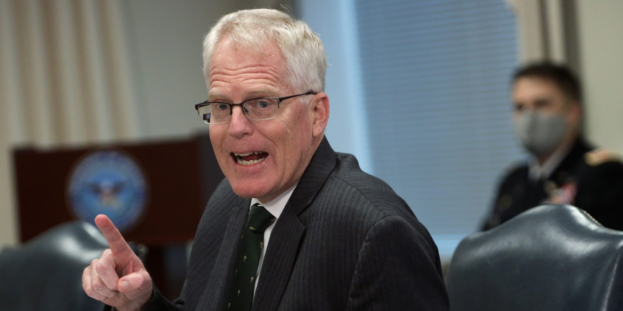 Then-Acting Secretary of Defense Christopher Miller speaks during a meeting at the Pentagon in Arlington, VA on November 13, 2020.