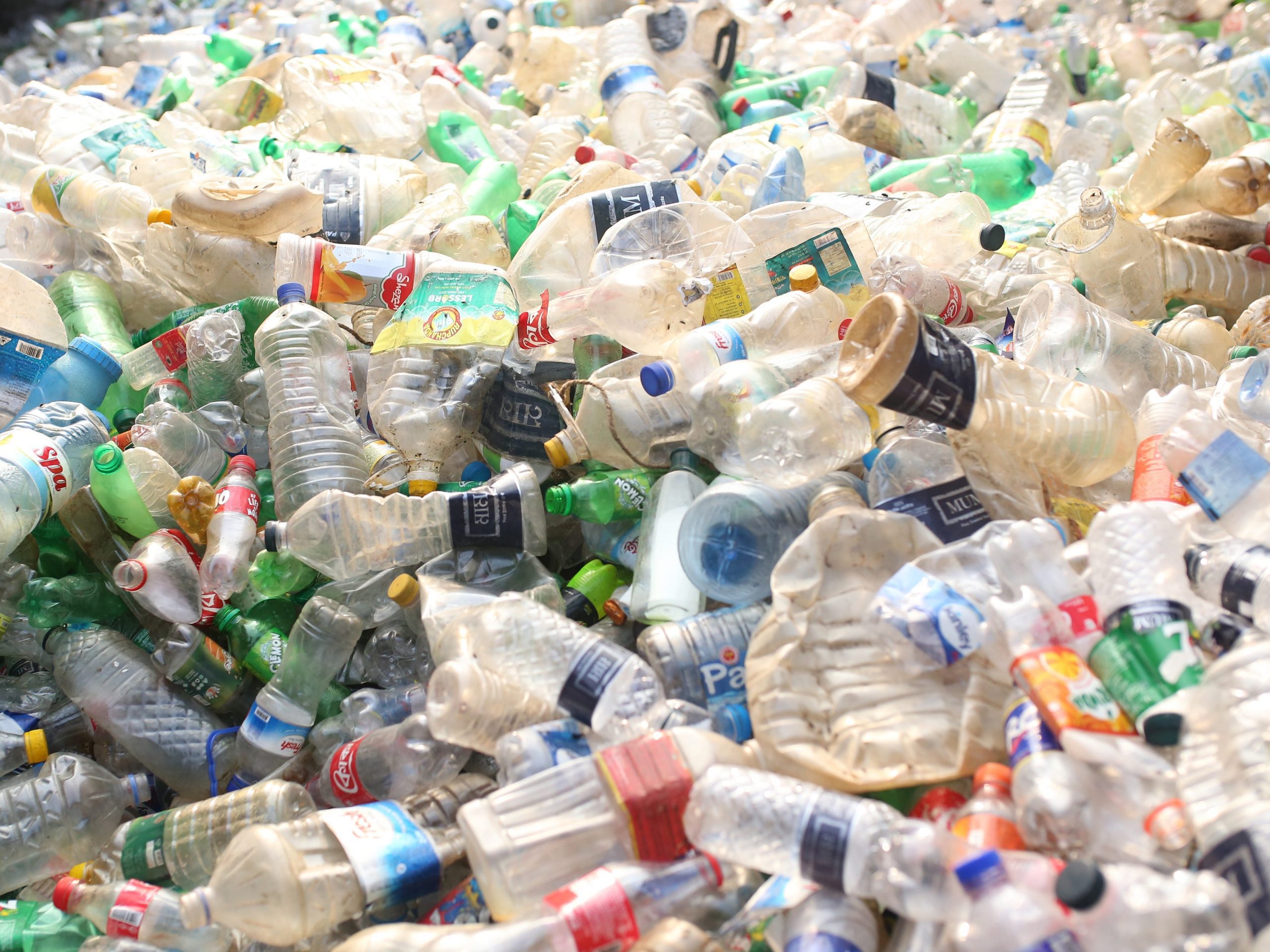 Dhaka, Bangladesh- November 24, 2018: Plastic bottles are seen in a recycle factory in Dhaka, Bangladesh on November 24, 2018.