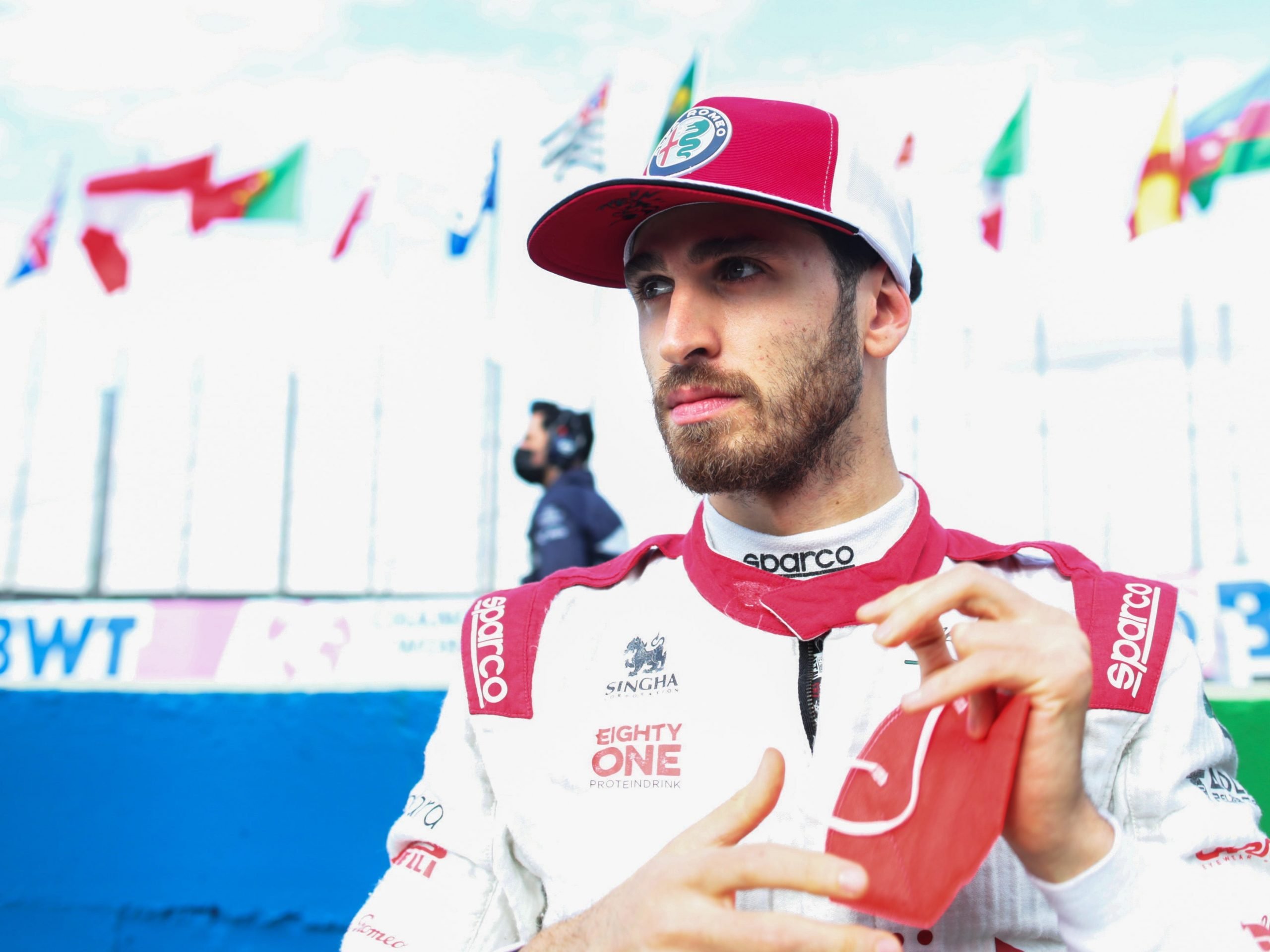 Antonio Giovinazzi of Italy and Alfa Romeo Racing prepares to drive on the grid prior to the sprint ahead of the F1 Grand Prix of Brazil