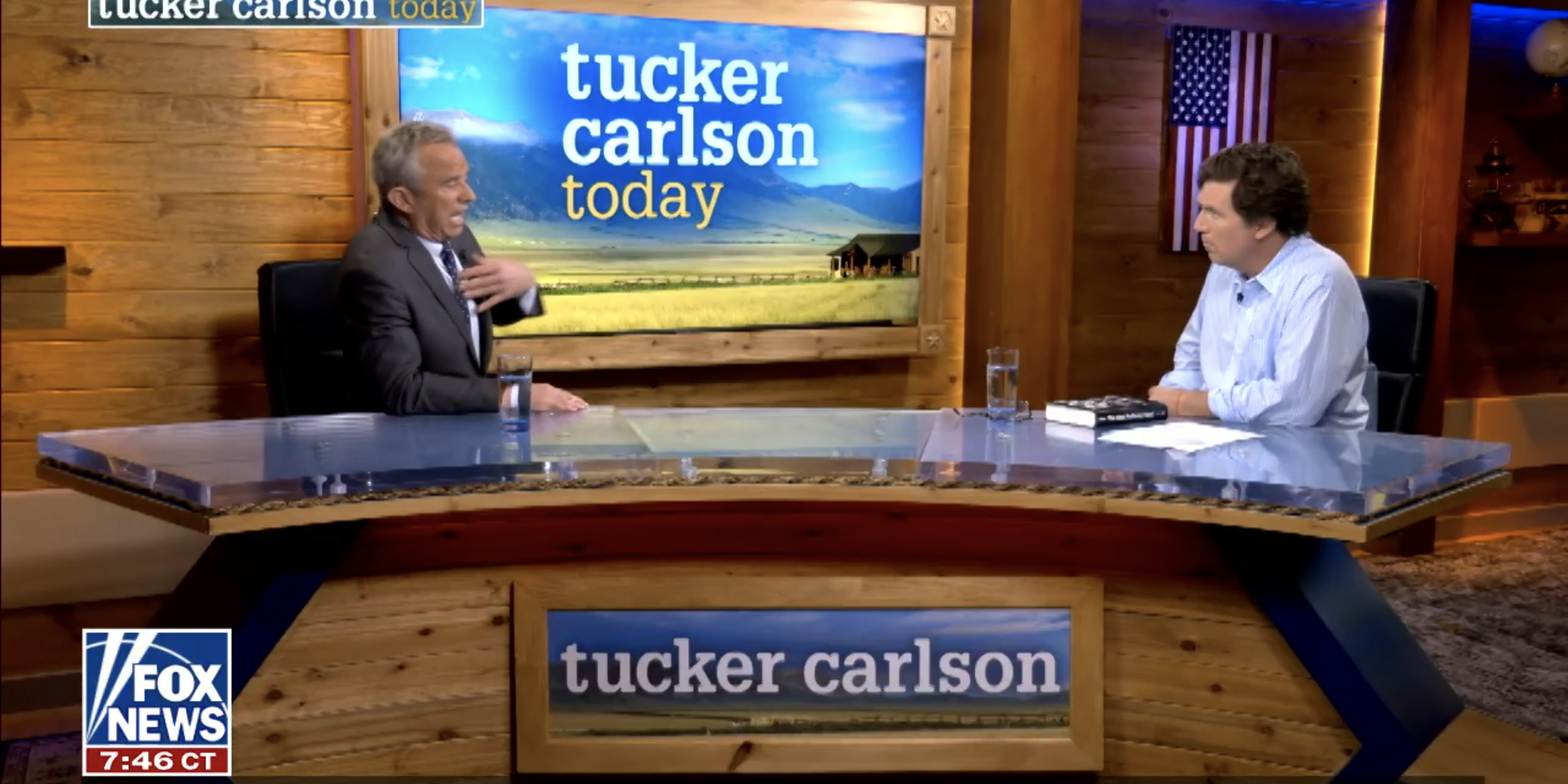 Robert Kennedy Jr. and Fox News host Tucker Carlson on set for "Tucker Carlson Today"