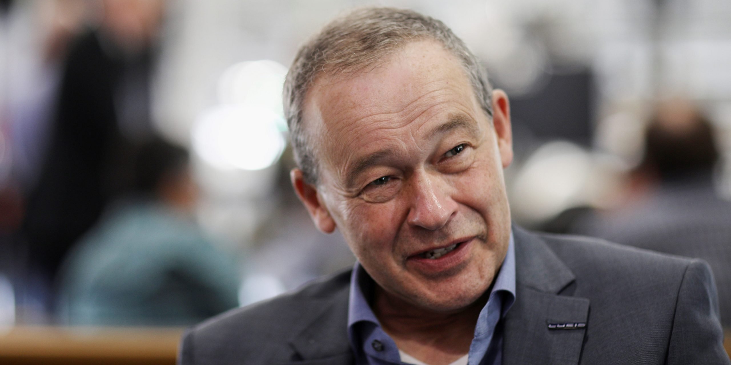 CEO Peter Rawlinson speaks with a reporter at the Lucid Motors plant in Casa Grande, Arizona, U.S. September 28, 2021.