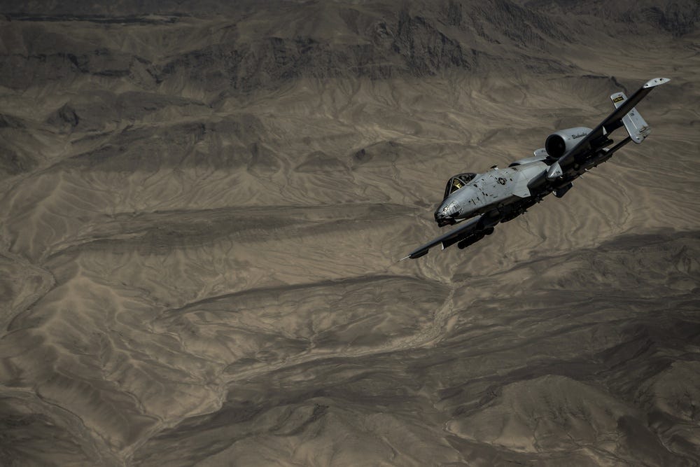 A U.S. Air Force A-10 Thunderbolt II assigned to the 163rd Fighter Squadron flies a mission over Afghanistan.